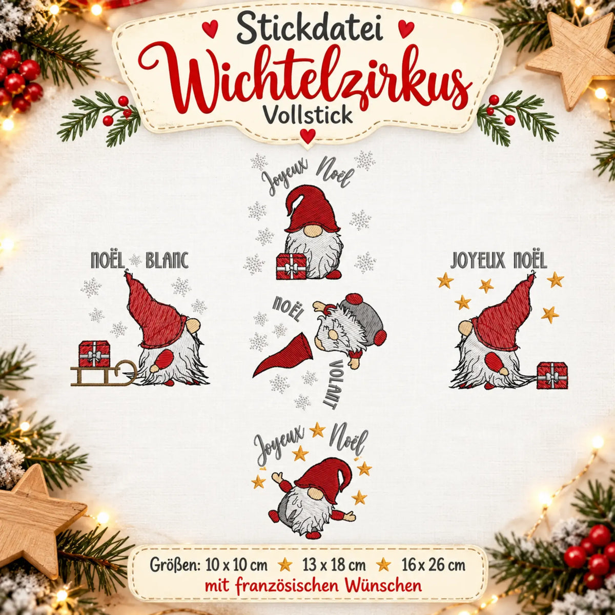 Stickdatei Weihnachtswichtel französische Texte