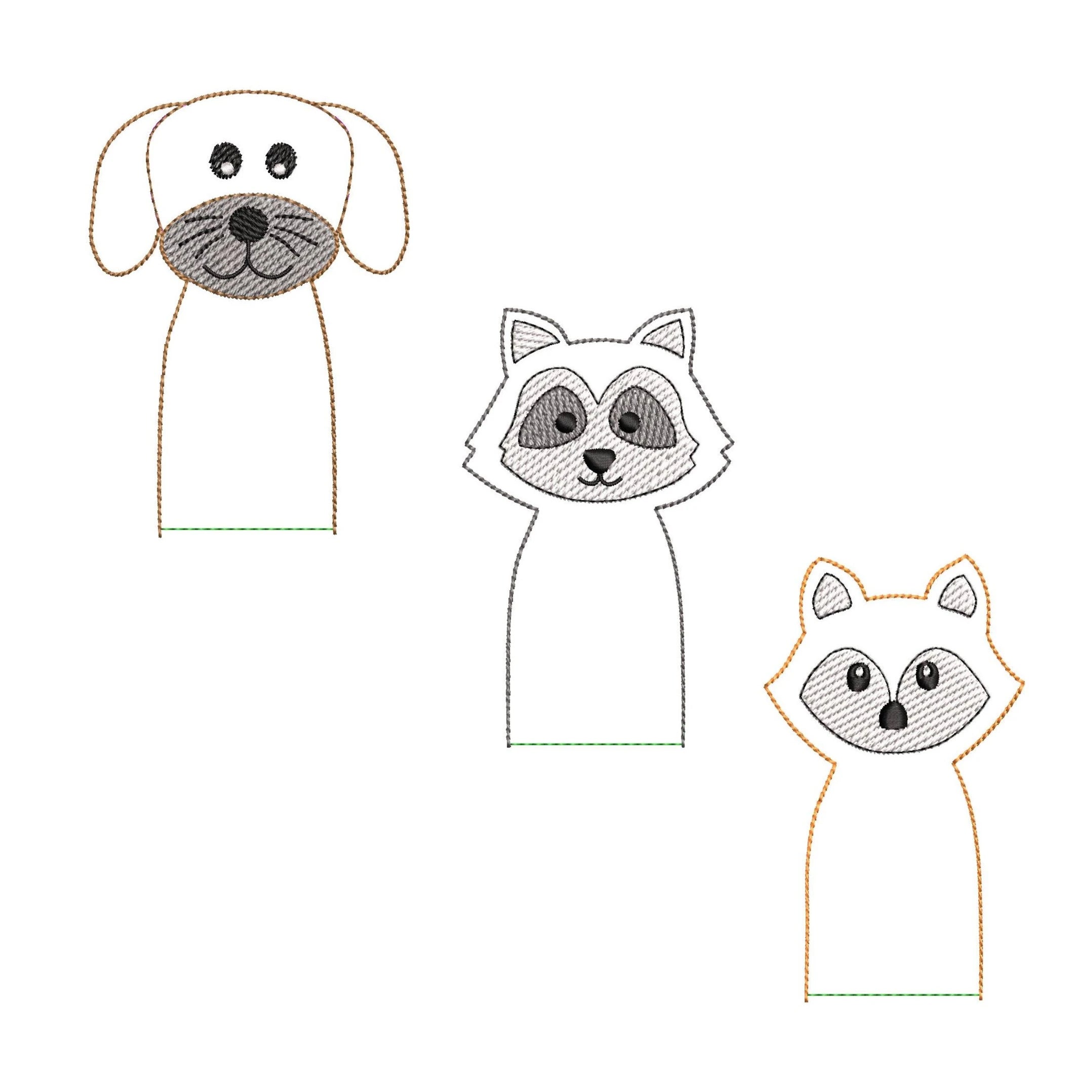 ITH Stickdatei Tierwaschlappen und Fingerpuppen