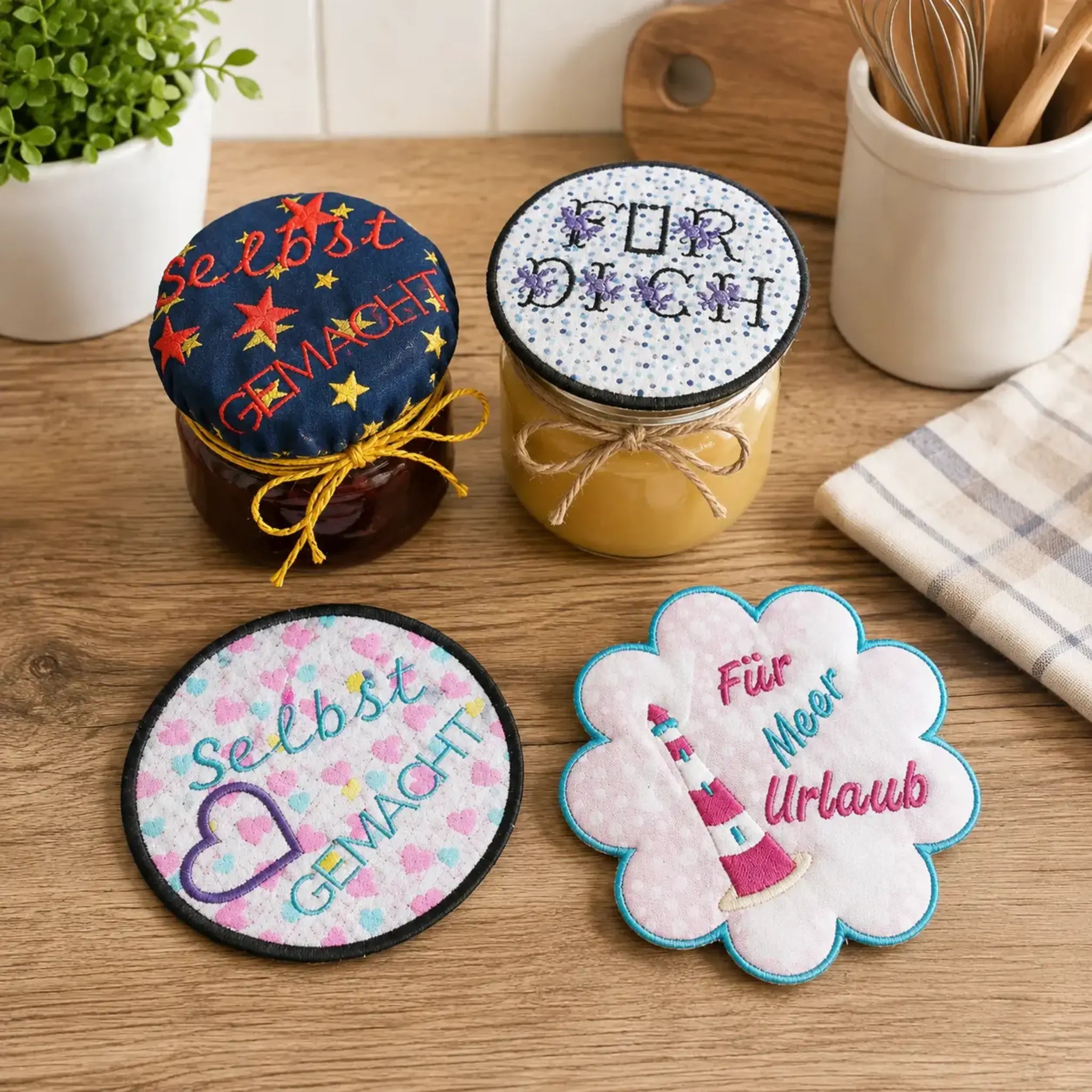 ITH Stickdatei Abdeckungen für Gläser 🫙 – Mega-Paket 10x10