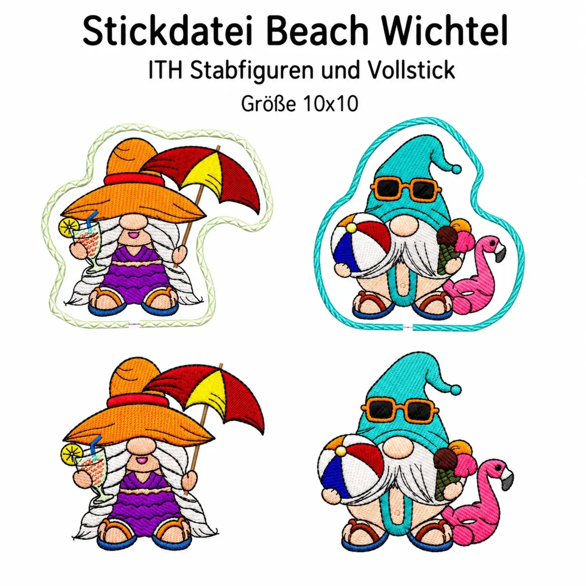 ITH Stickdatei Beach Wichtel – 🏖️ Stabfigur & Vollstick
