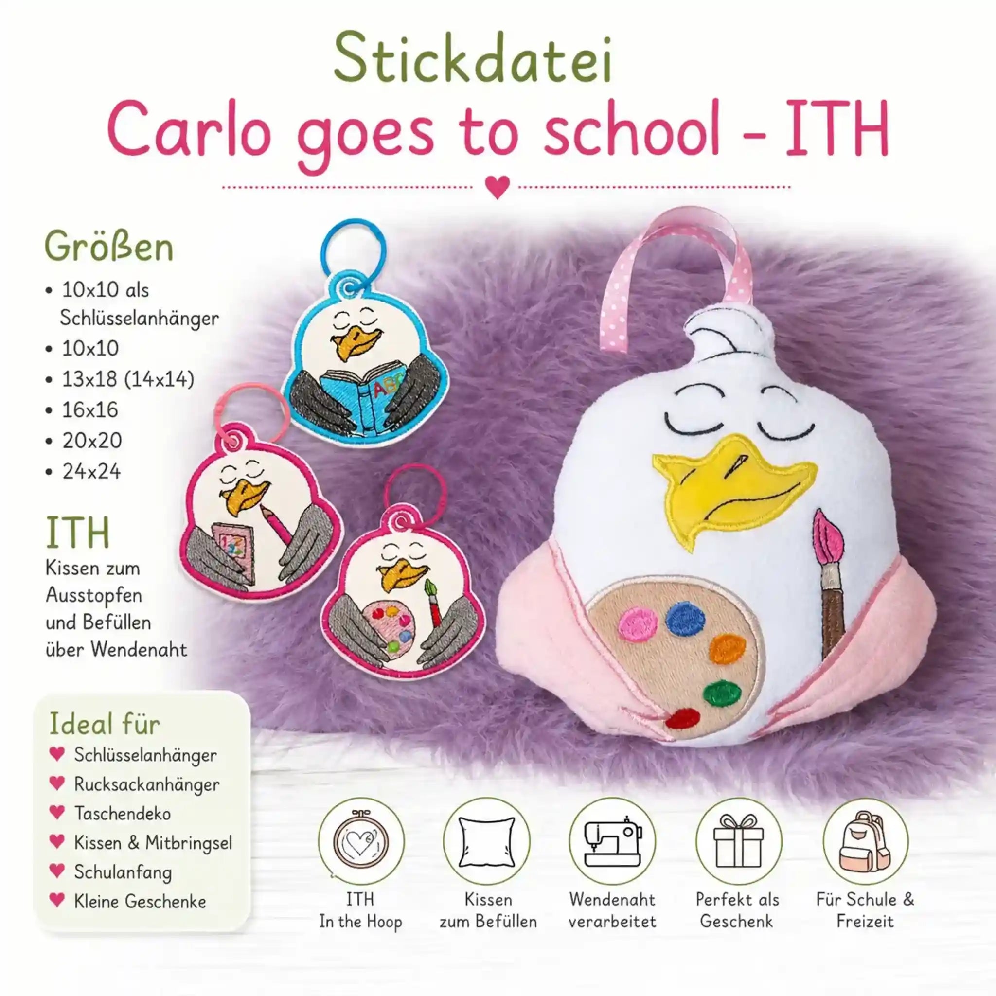 Stickdatei Möwe Carlo goes to school â ITH