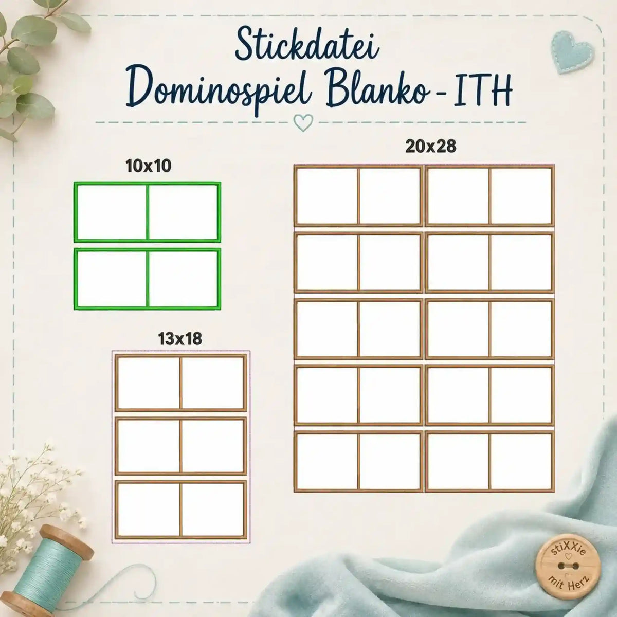 ITH Stickdatei Dominospiel Blanko 🎮