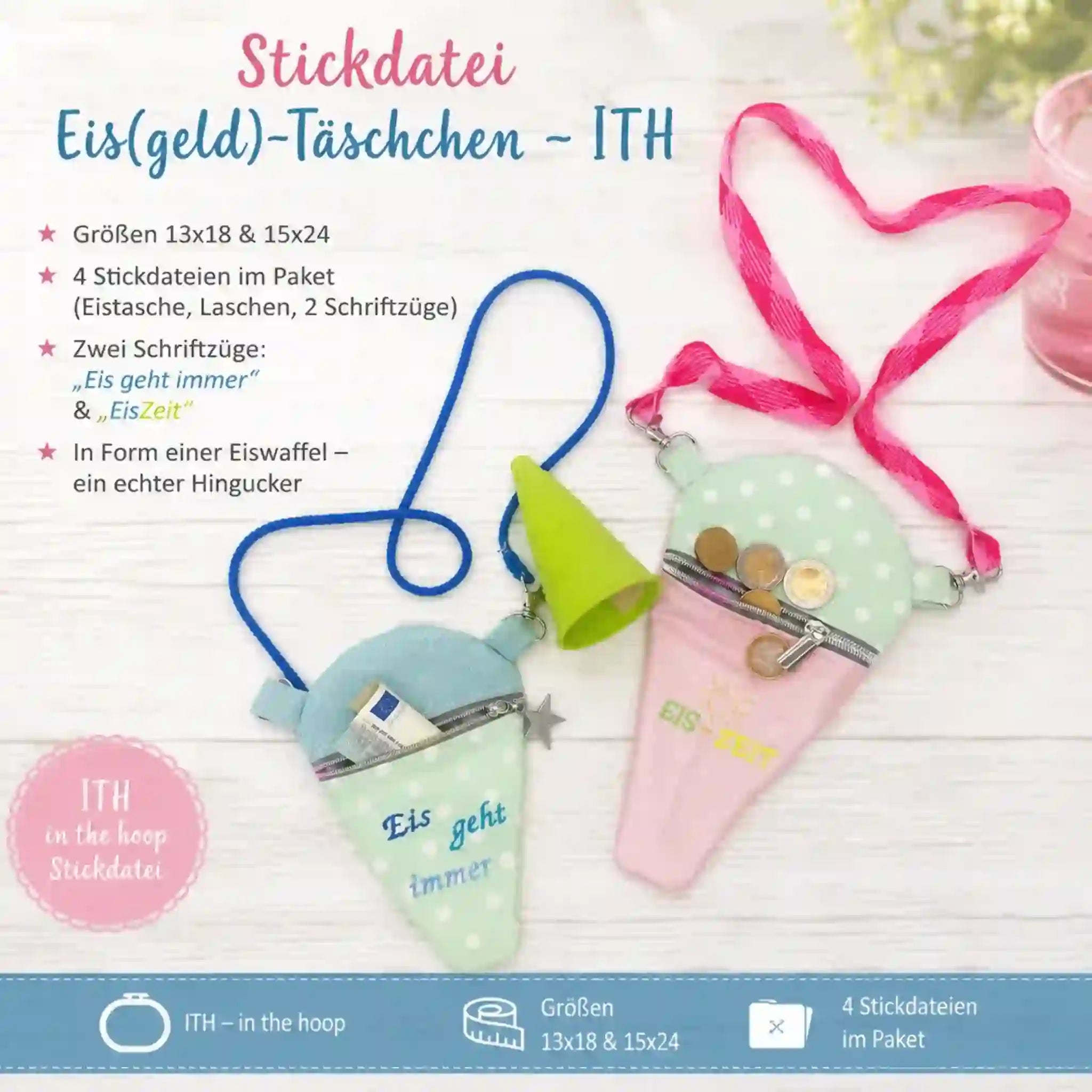 ITH Stickdatei Eis(geld)-Täschchen