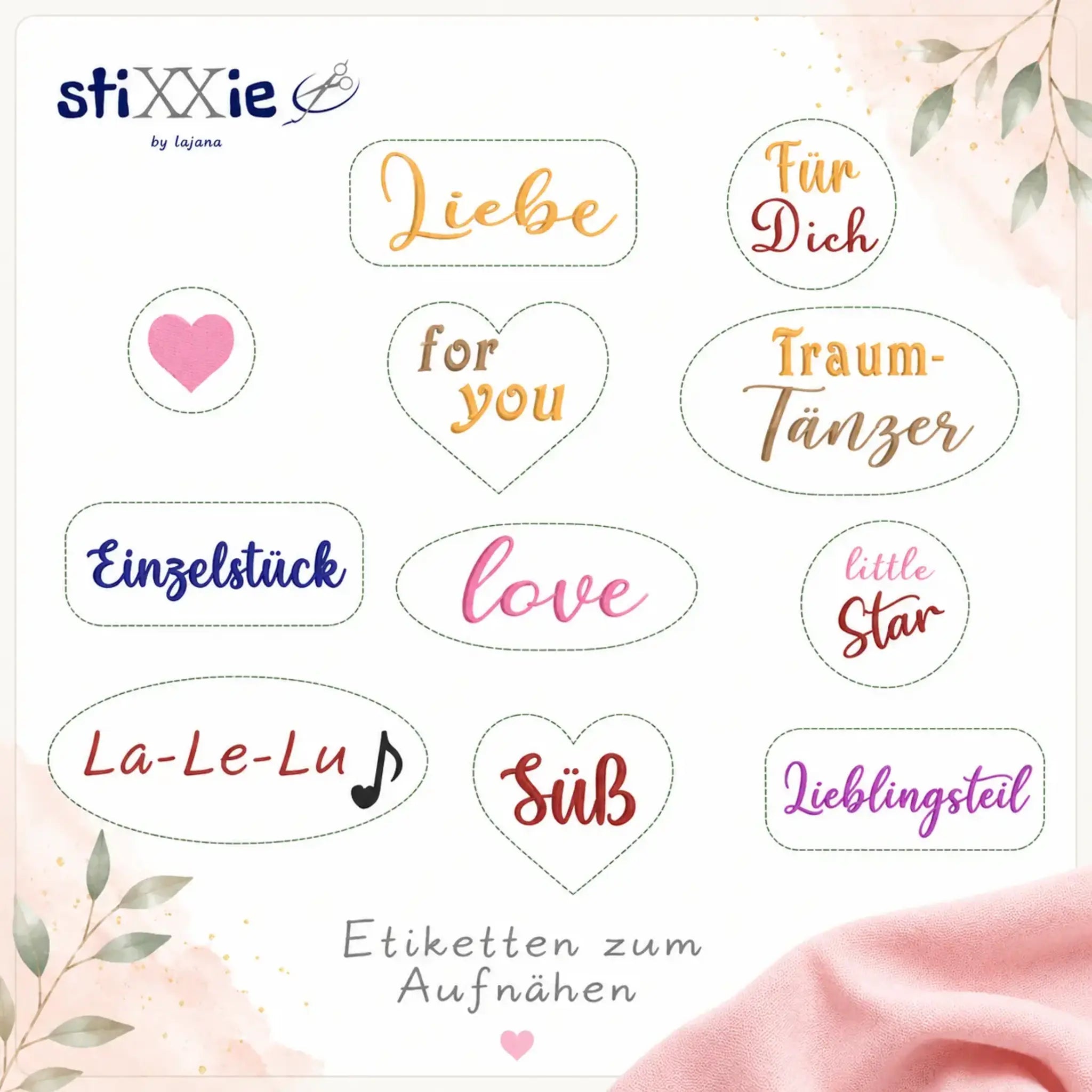 ITH Stickdatei Etiketten-Set 10x10 🏷️ – 11 Motive als Mehrfachstick ✨
