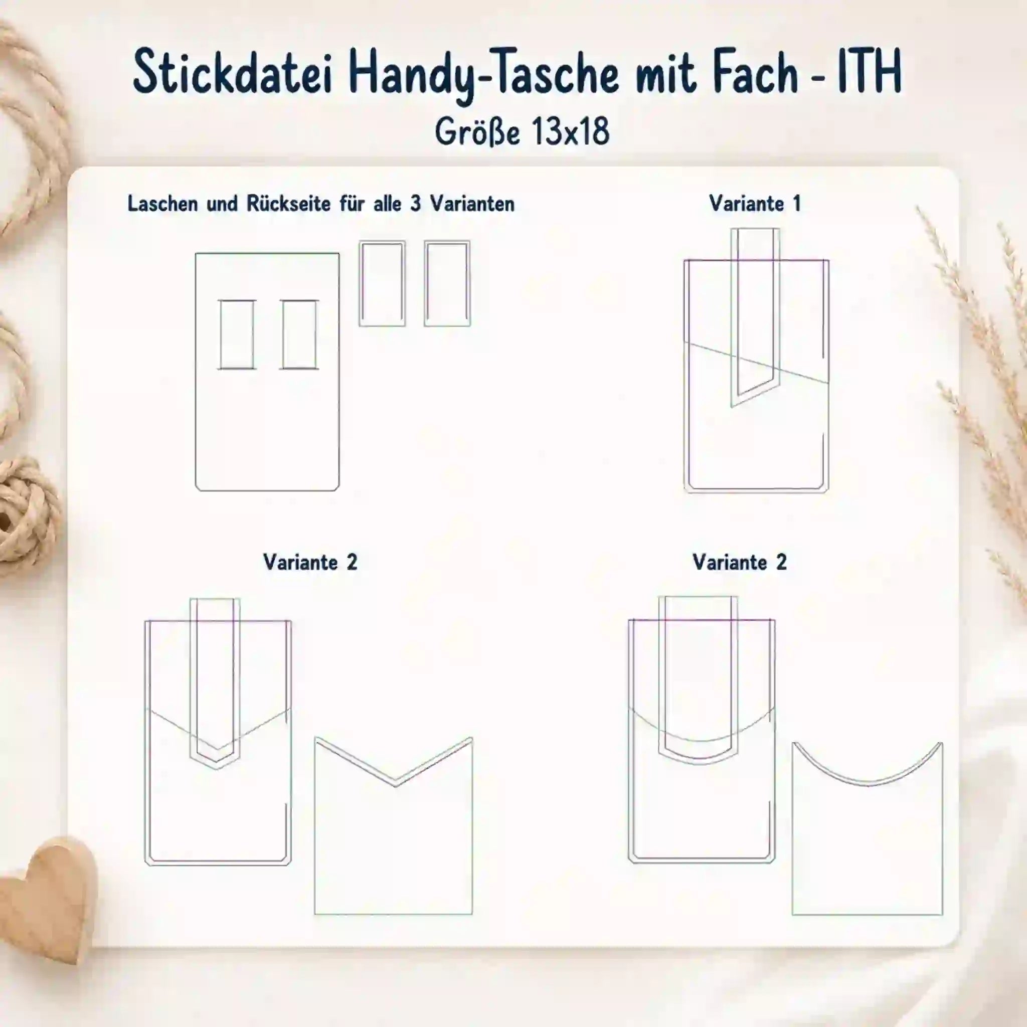 ITH Stickdatei Handy-Tasche mit Fach