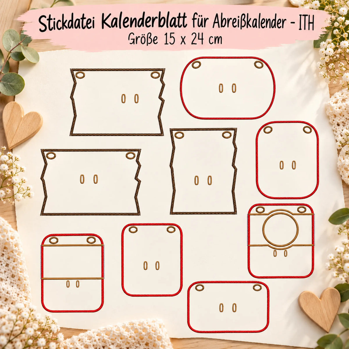 ITH Stickdatei Kalenderblatt für Abreißkalender 15x24 cm