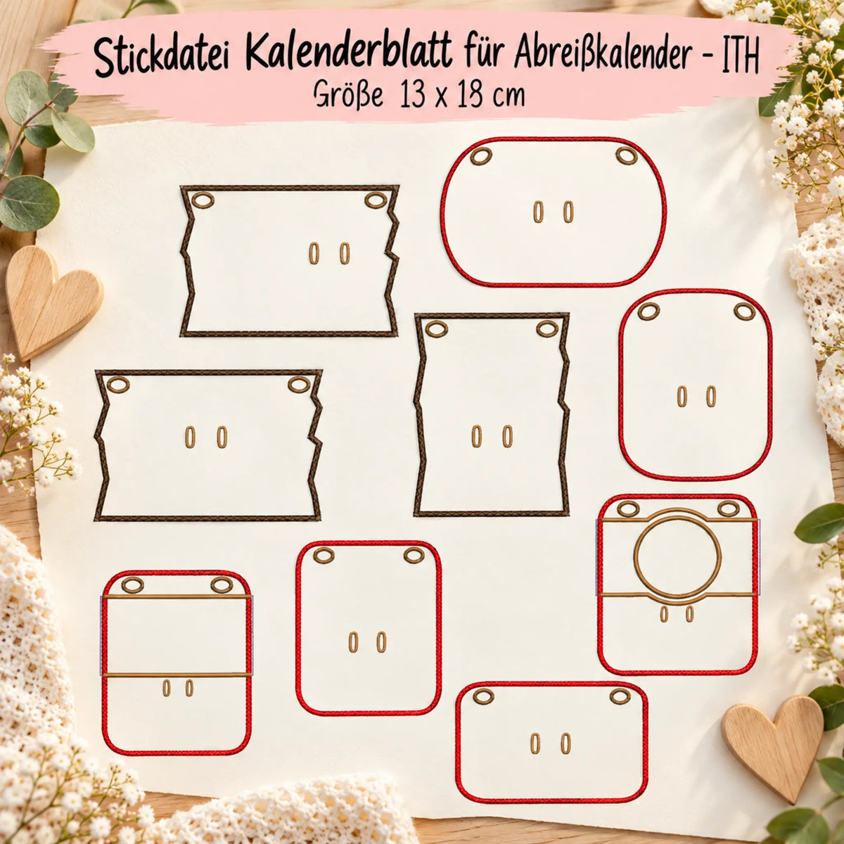 ITH Stickdatei Kalenderblatt für Abreißkalender