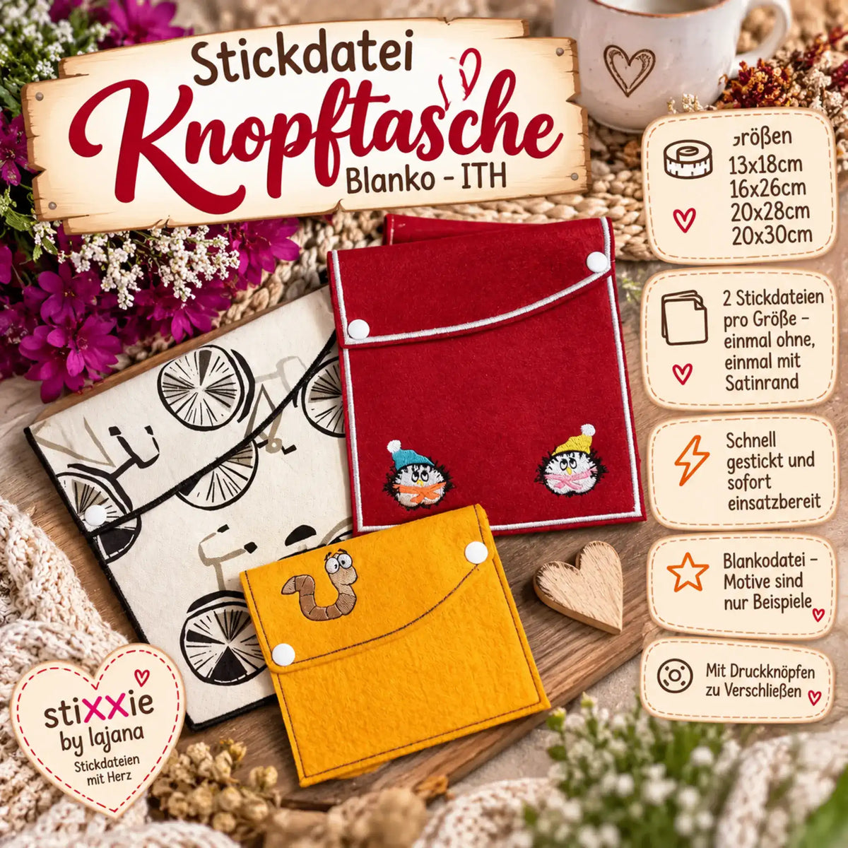 ITH Stickdatei Knopftasche Blanko