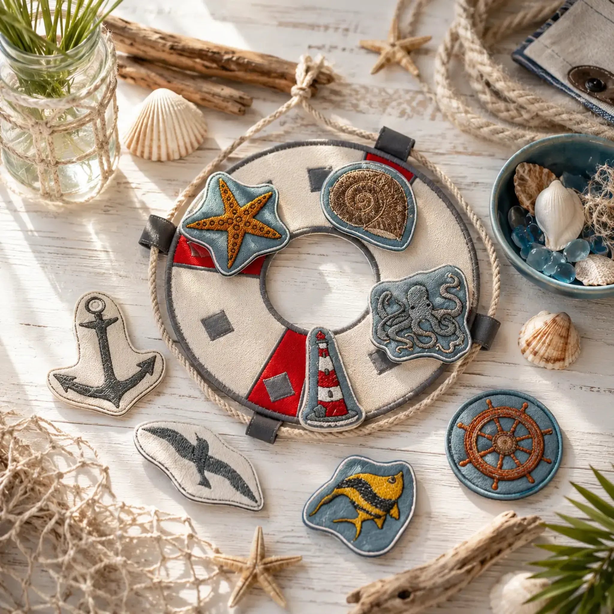 ITH Stickdatei Kranz und Schild Maritim