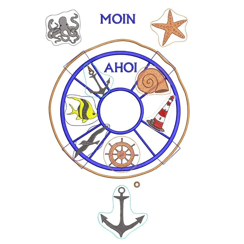 ITH Stickdatei Kranz und Schild Maritim