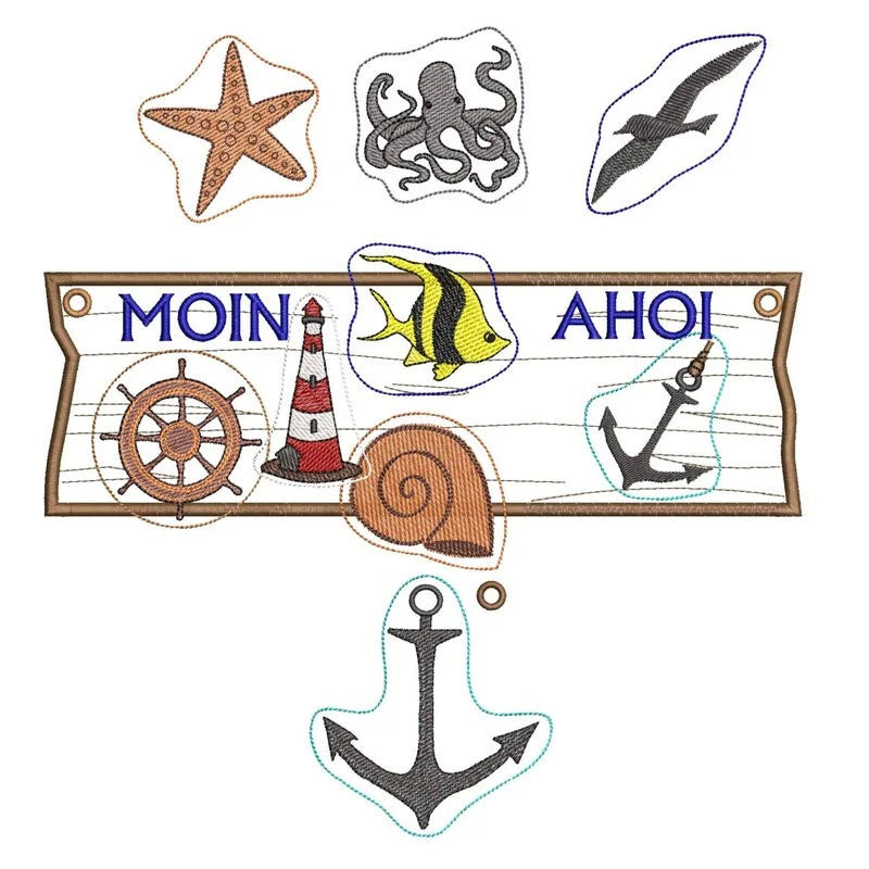 ITH Stickdatei Kranz und Schild Maritim