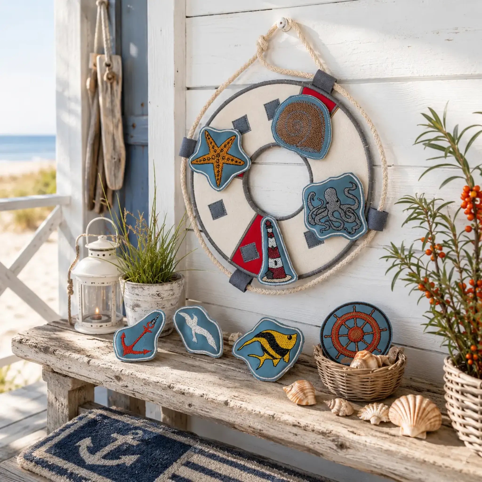 ITH Stickdatei Kranz und Schild Maritim