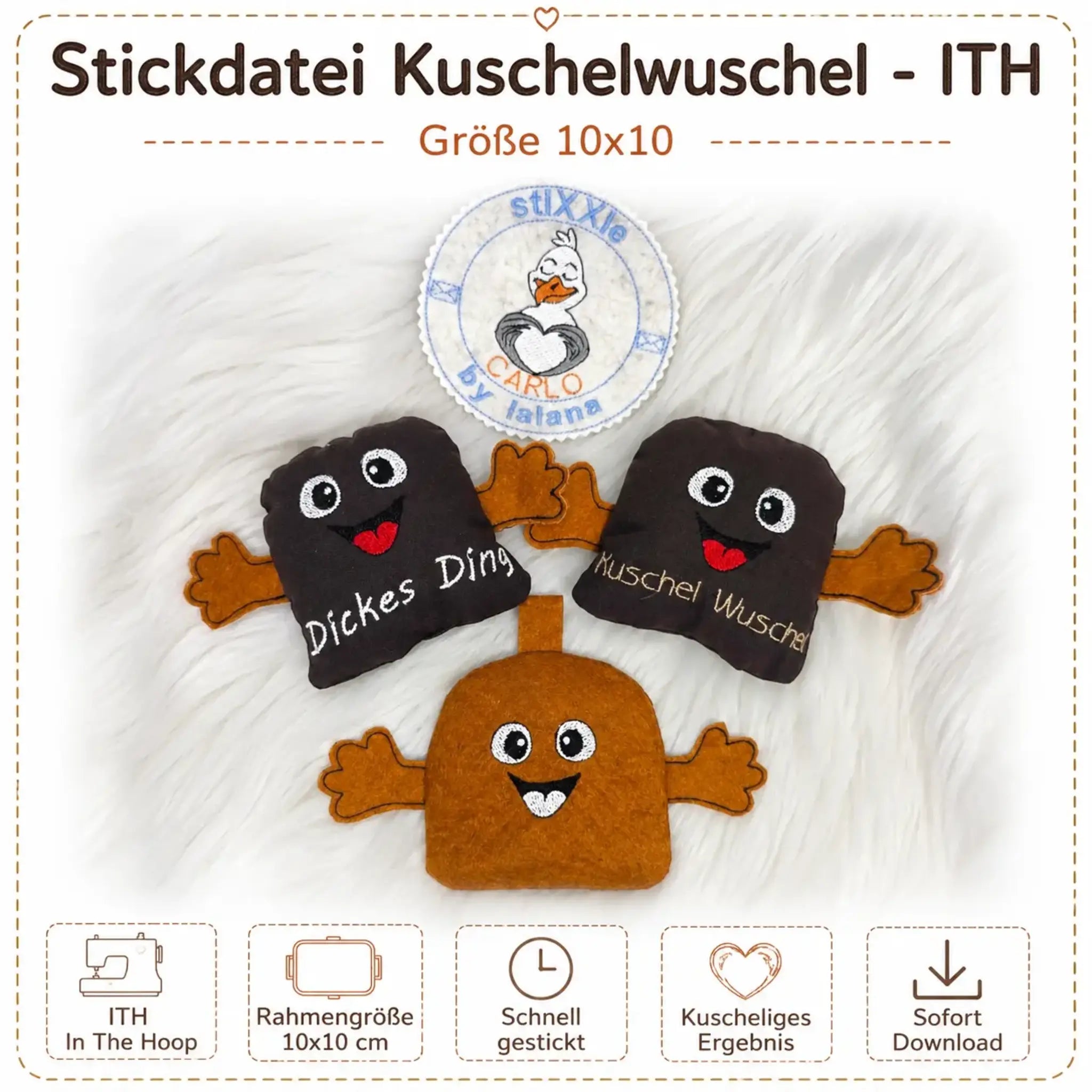ITH Stickdatei Kuschelwuschel - ein süßer Anhänger
