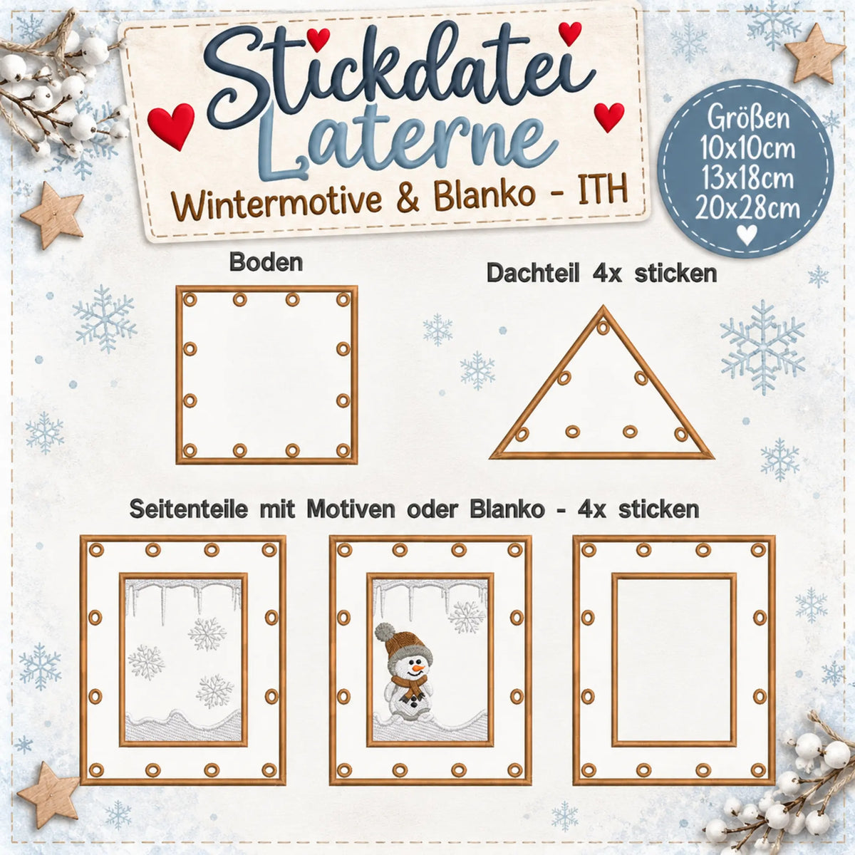 ITH Stickdatei Laterne Winter und Blanko