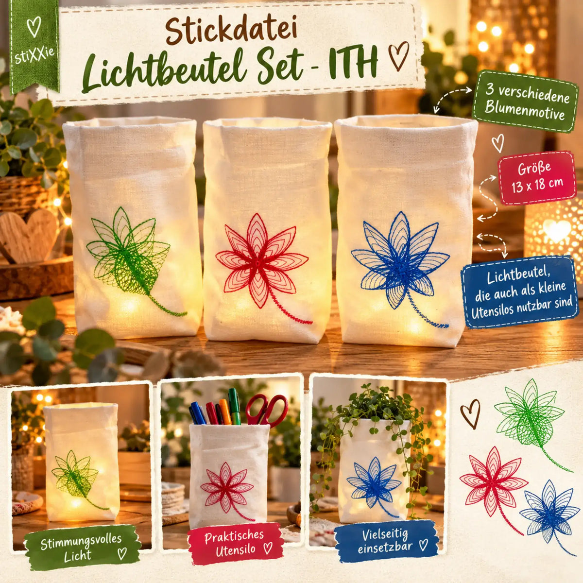 ITH Stickdatei Lichtbeutel Set