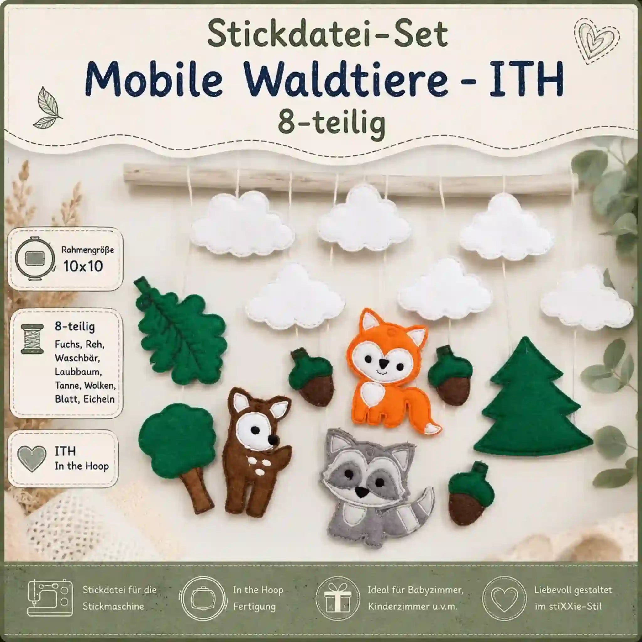ITH Stickdatei Set Mobile Waldtiere 8-teilig