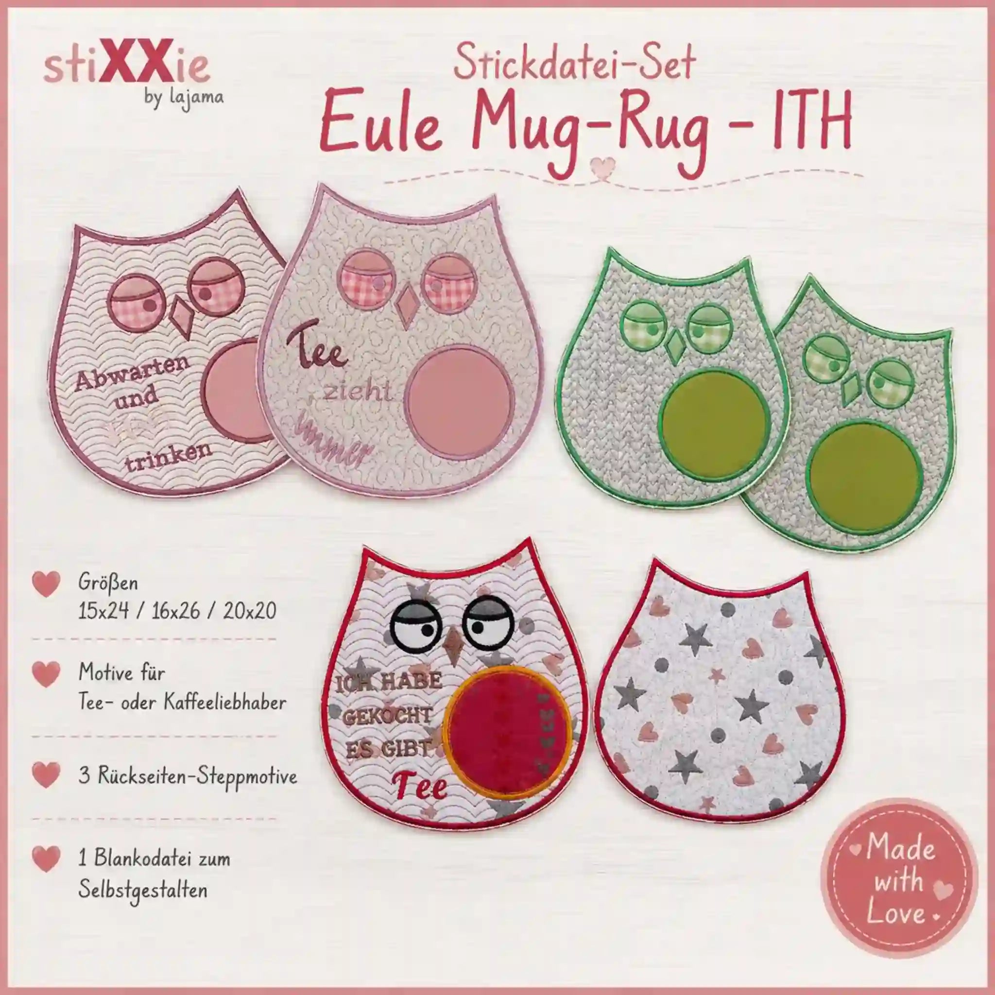 ITH Stickdatei Eule Set MugRug