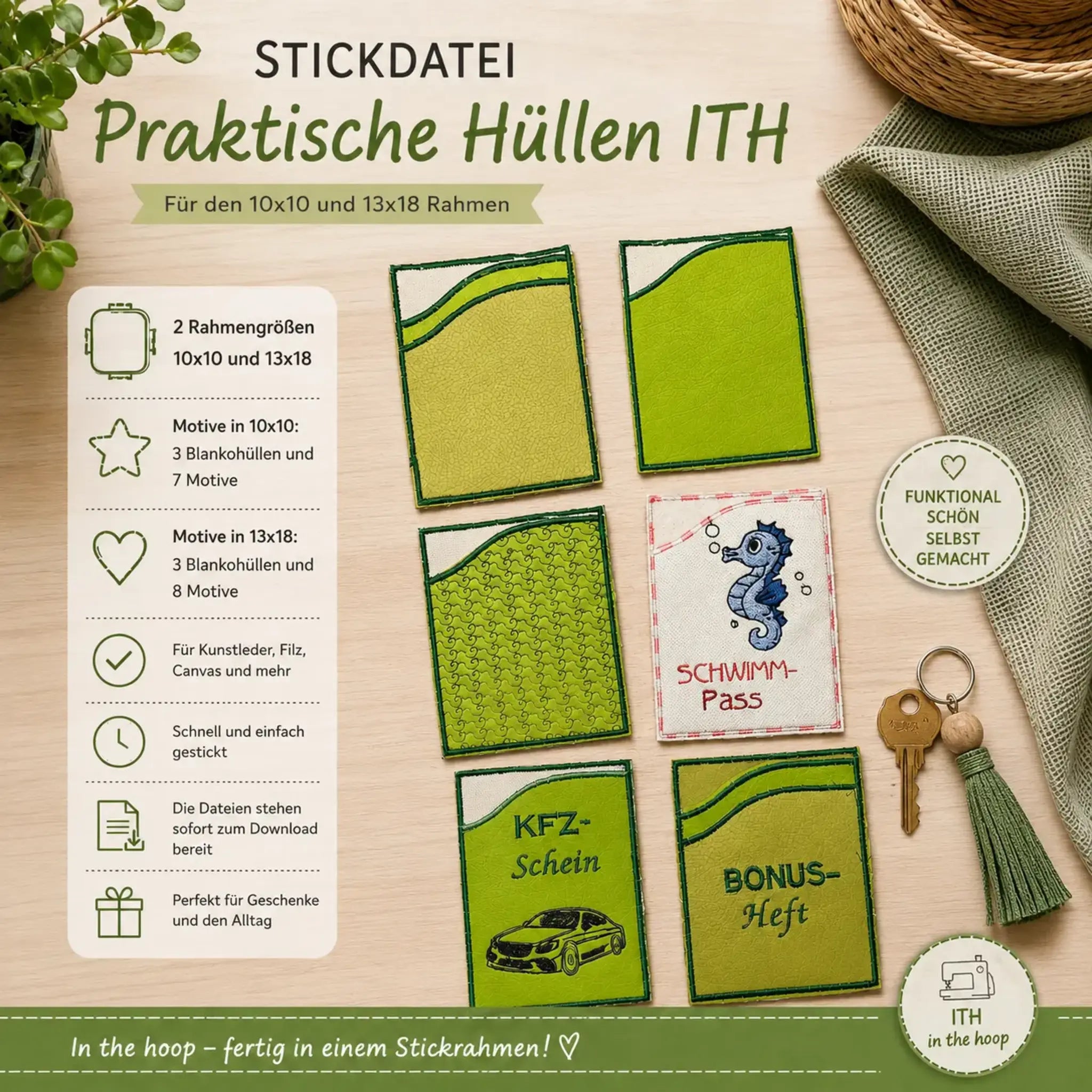 ITH Stickdatei Praktische Hüllen 🗂️ – Hüllen für Karten & Dokumente