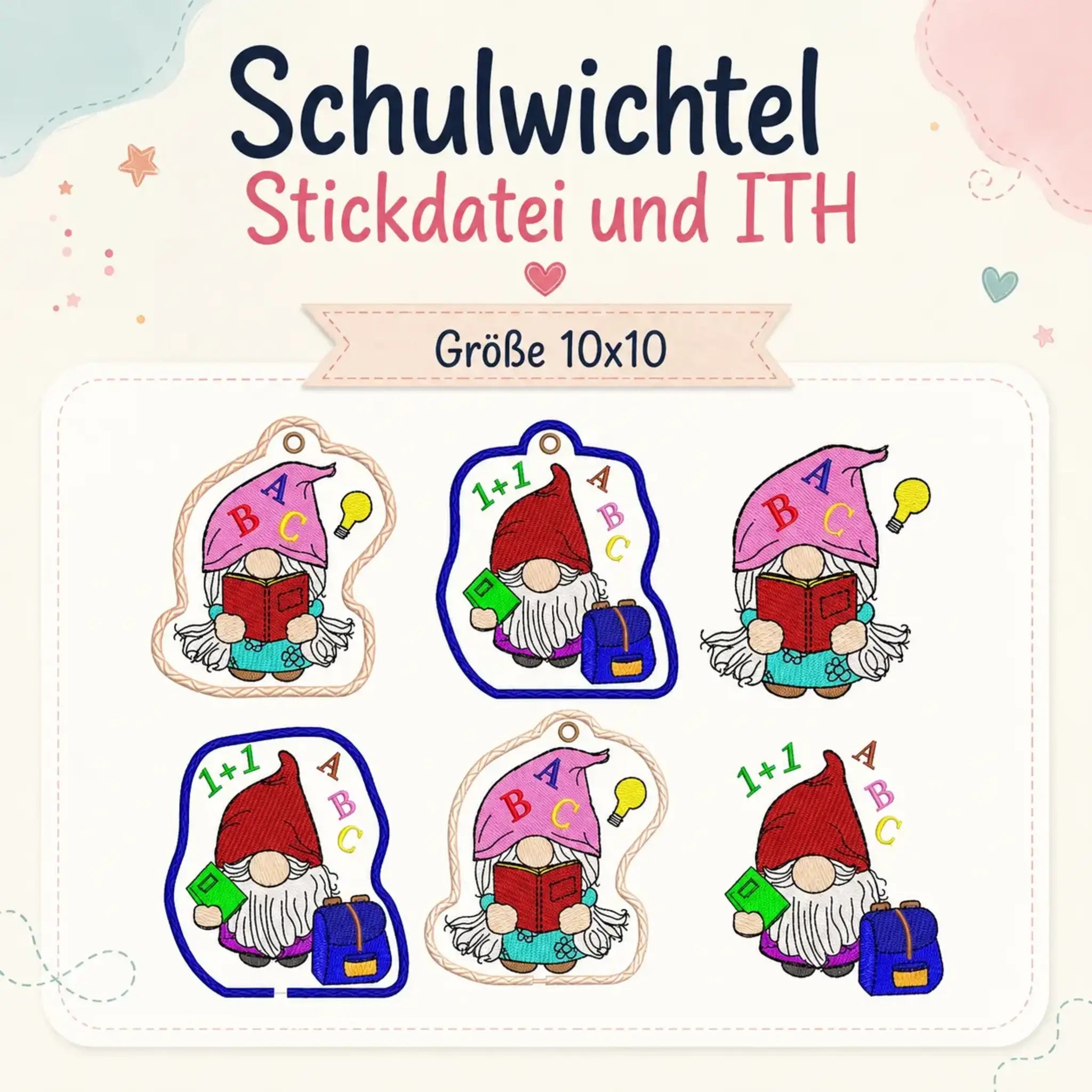 Schulwichtel Stickdatei ITH 🎒 – Stabfigur, Anhänger & Vollstick