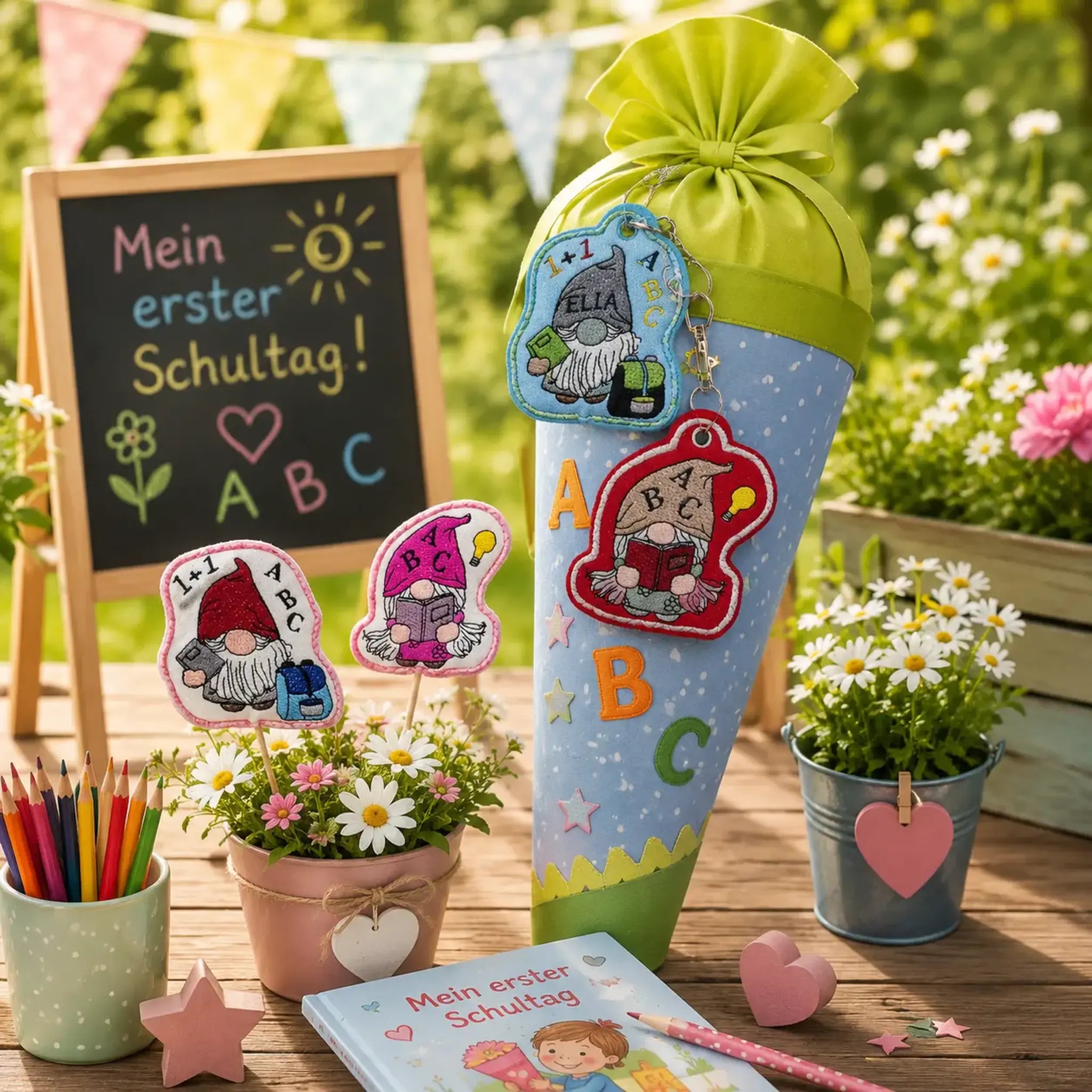 Schulwichtel Stickdatei ITH 🎒 – Stabfigur, Anhänger & Vollstick