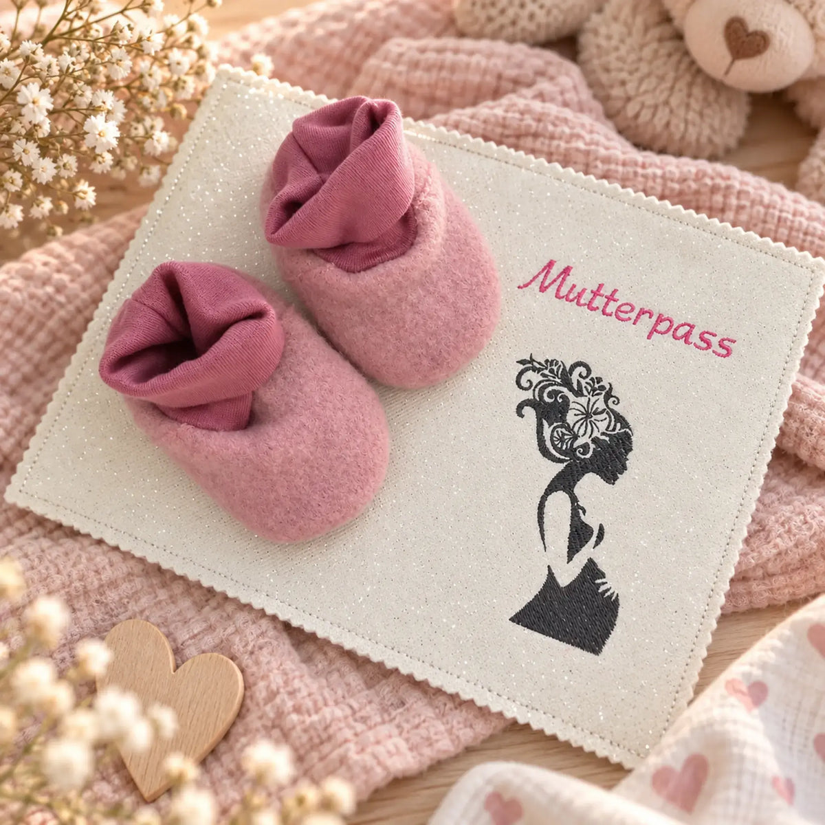 ITH Stickdatei Mutterpasshülle Bundle mit Dekoren