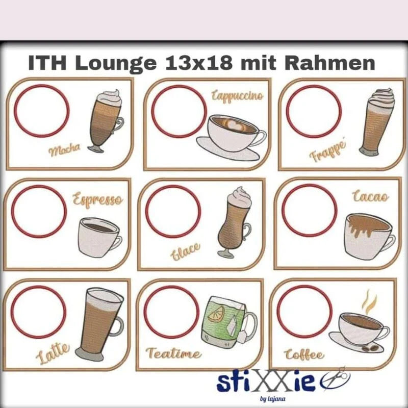 ITH Stickdatei Set Tassenlounge Kaffee und Solos 27-teilig von stiXXie by lajana