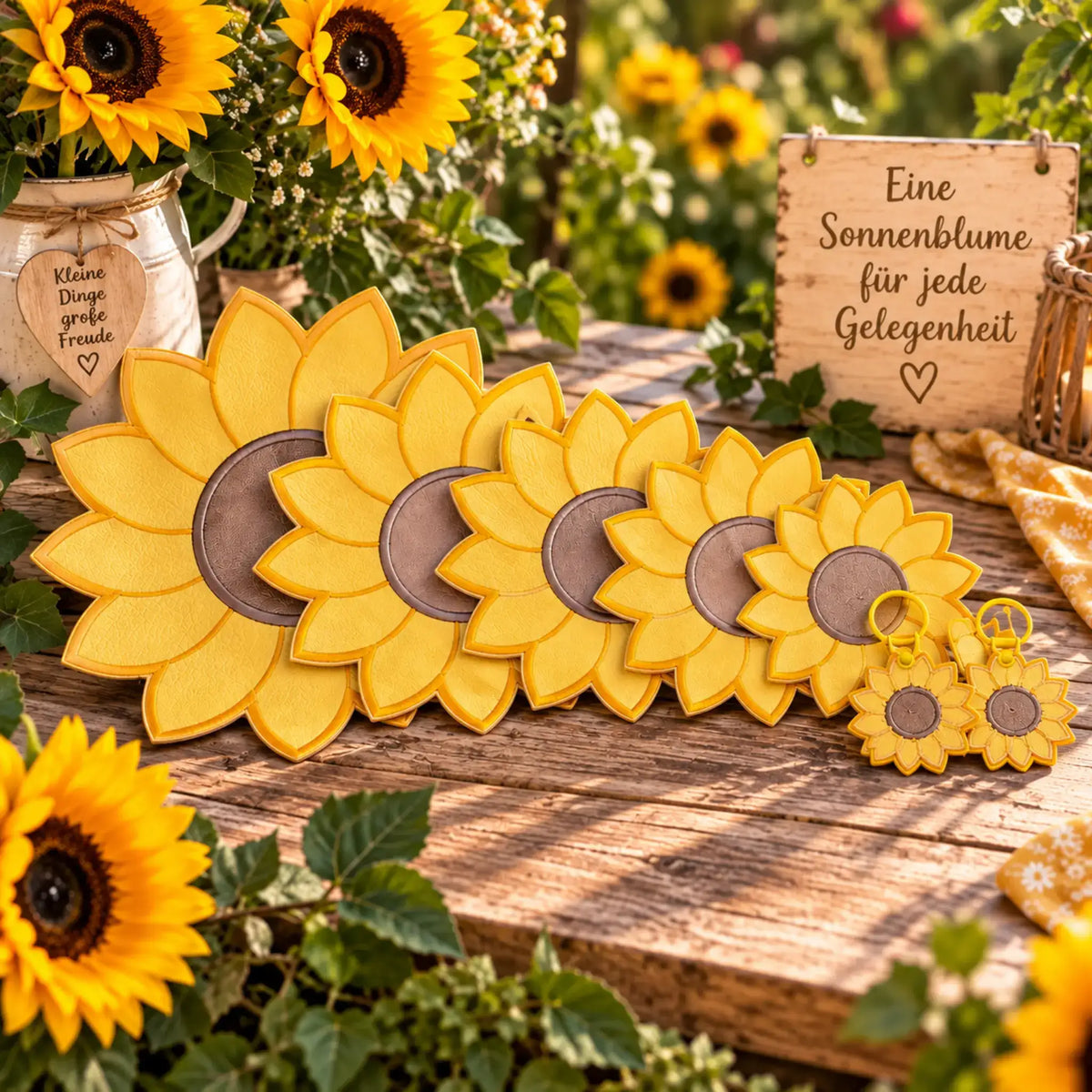 ITH Stickdatei Sonnenblume Untersetzer und AnhÀnger