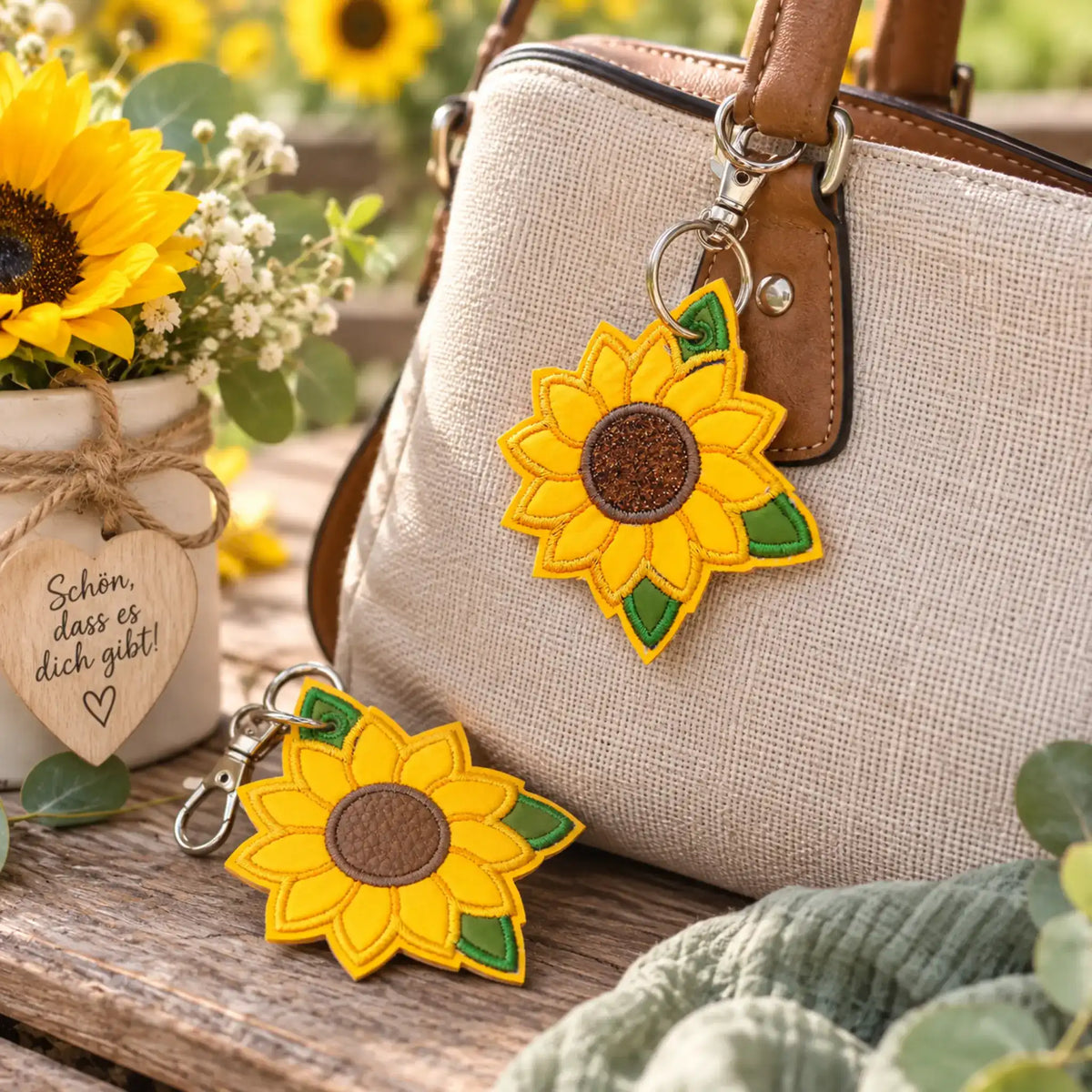 ITH Stickdatei Sonnenblume Untersetzer und AnhÀnger