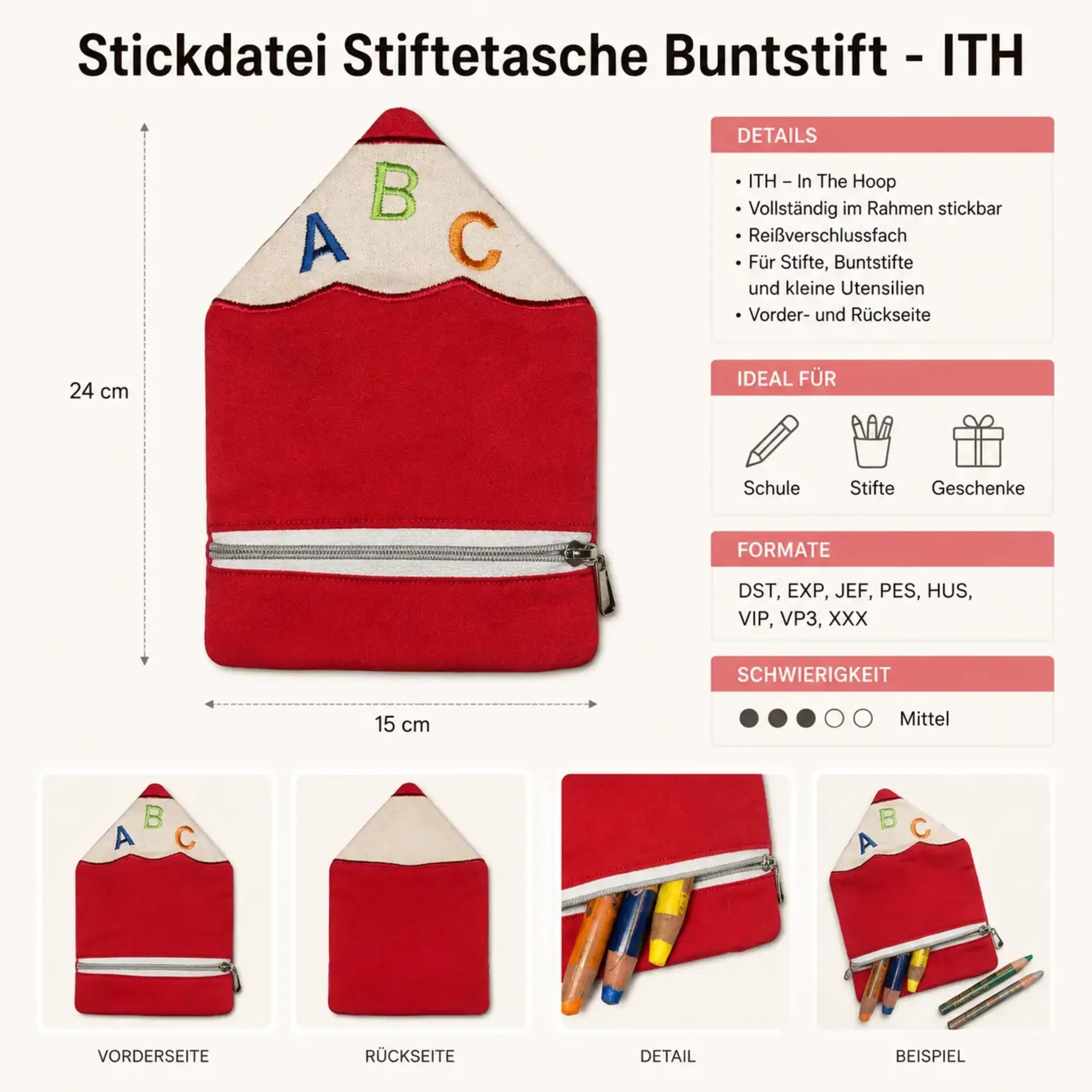ITH Stickdatei Stiftetasche Buntstift