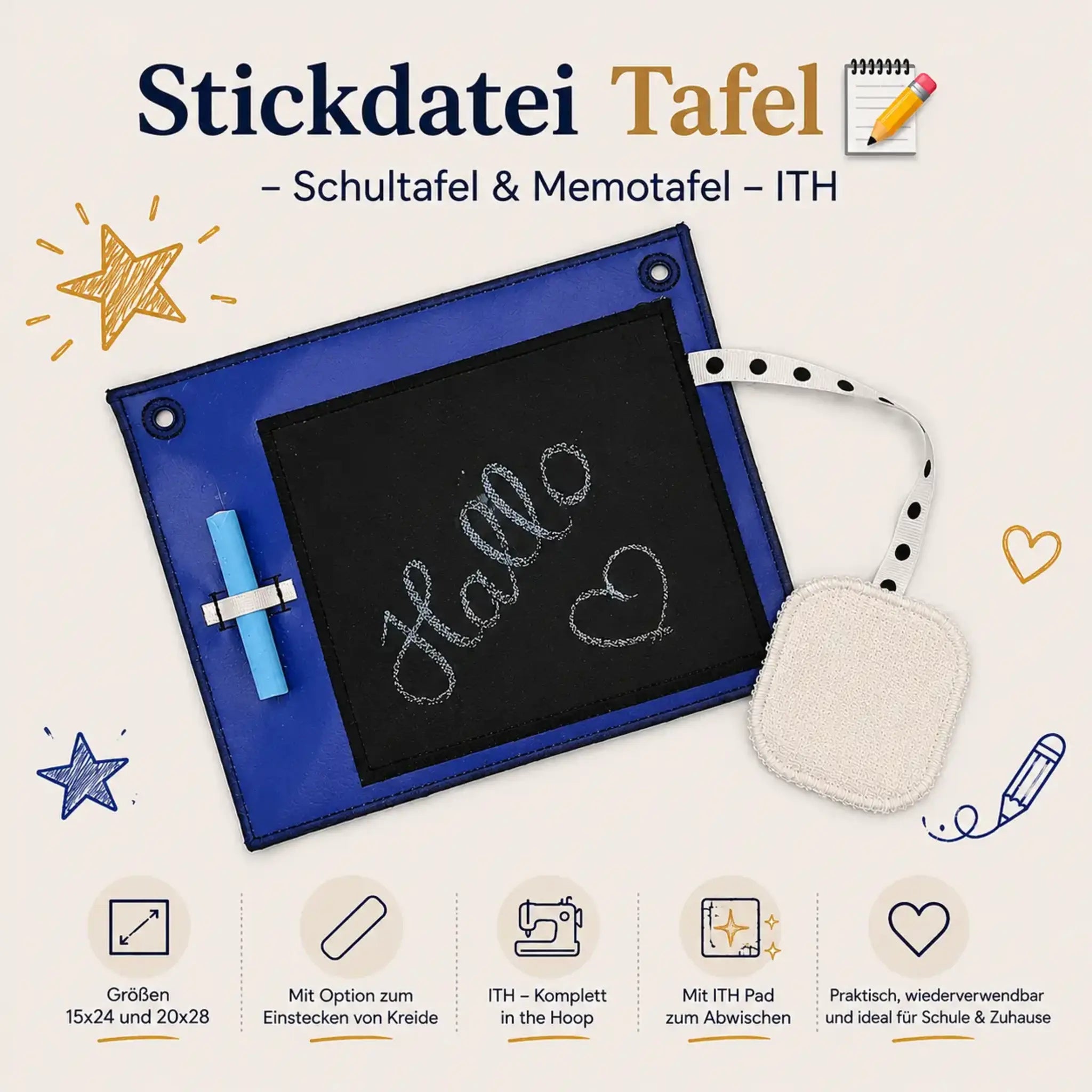 ITH Stickdatei Tafel 📝 – Schultafel & Memotafel zum Sticken