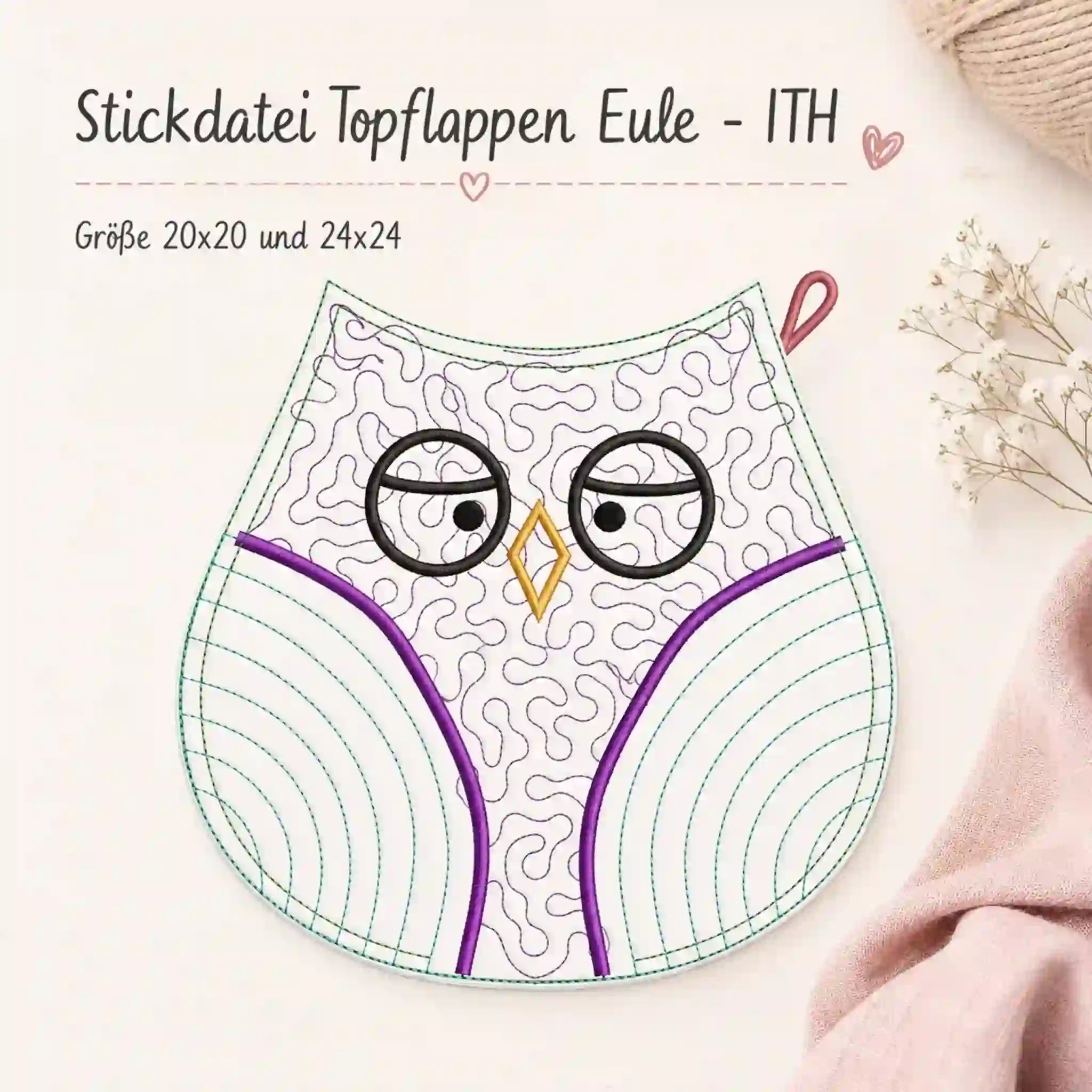 ITH Stickdatei Topflappen Eule