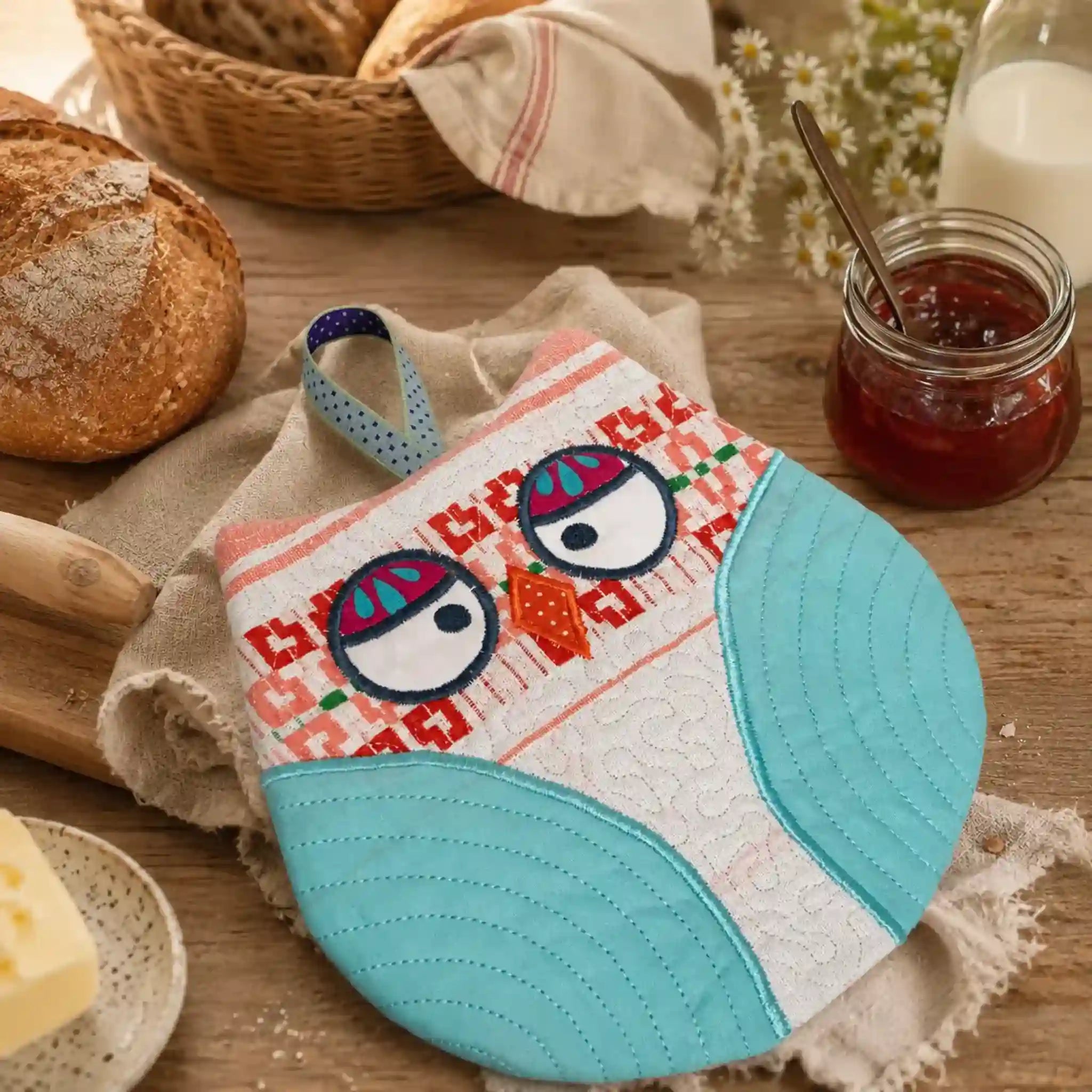 ITH Stickdatei Topflappen Eule