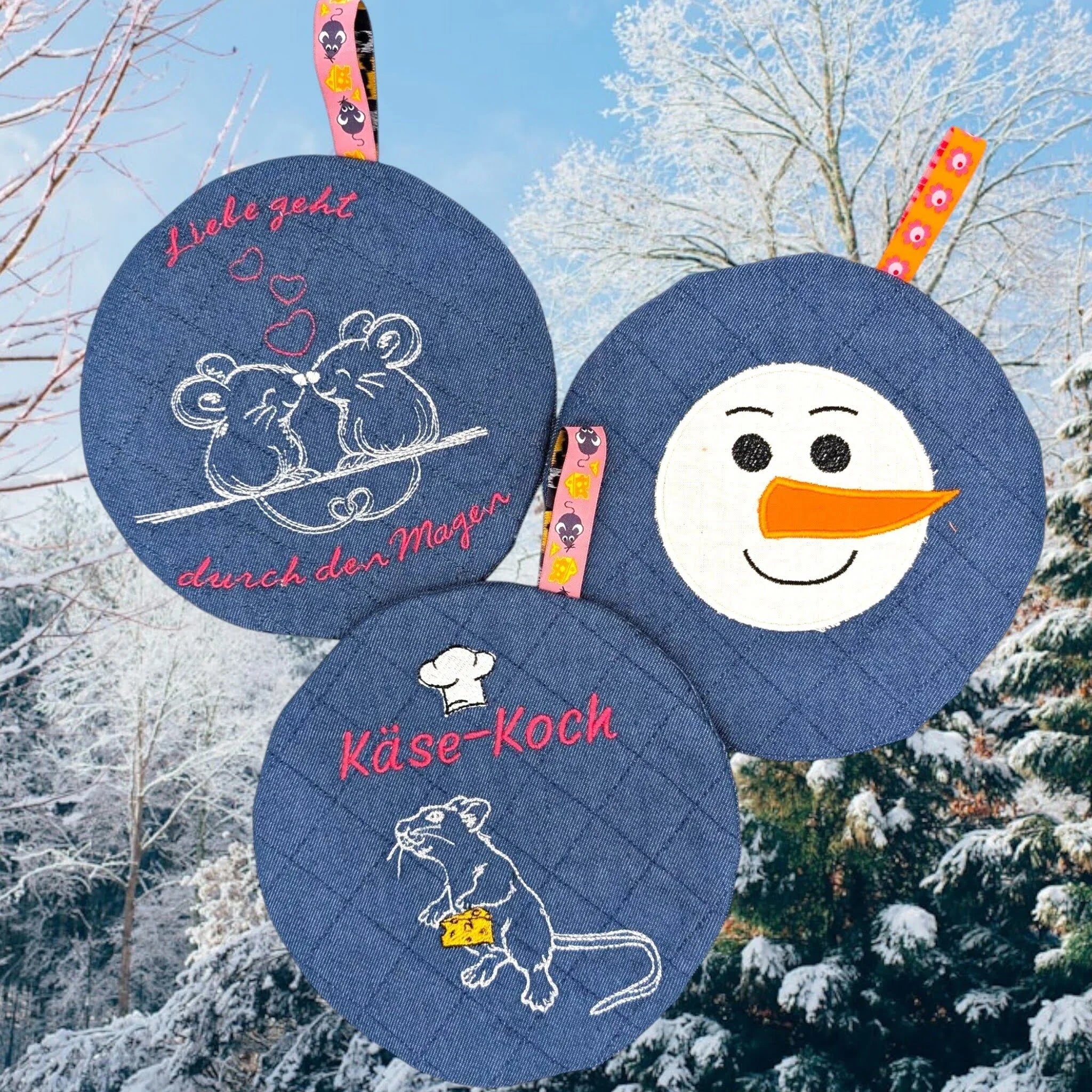 ITH Stickdatei Topfi Schneemann und Blanko rund