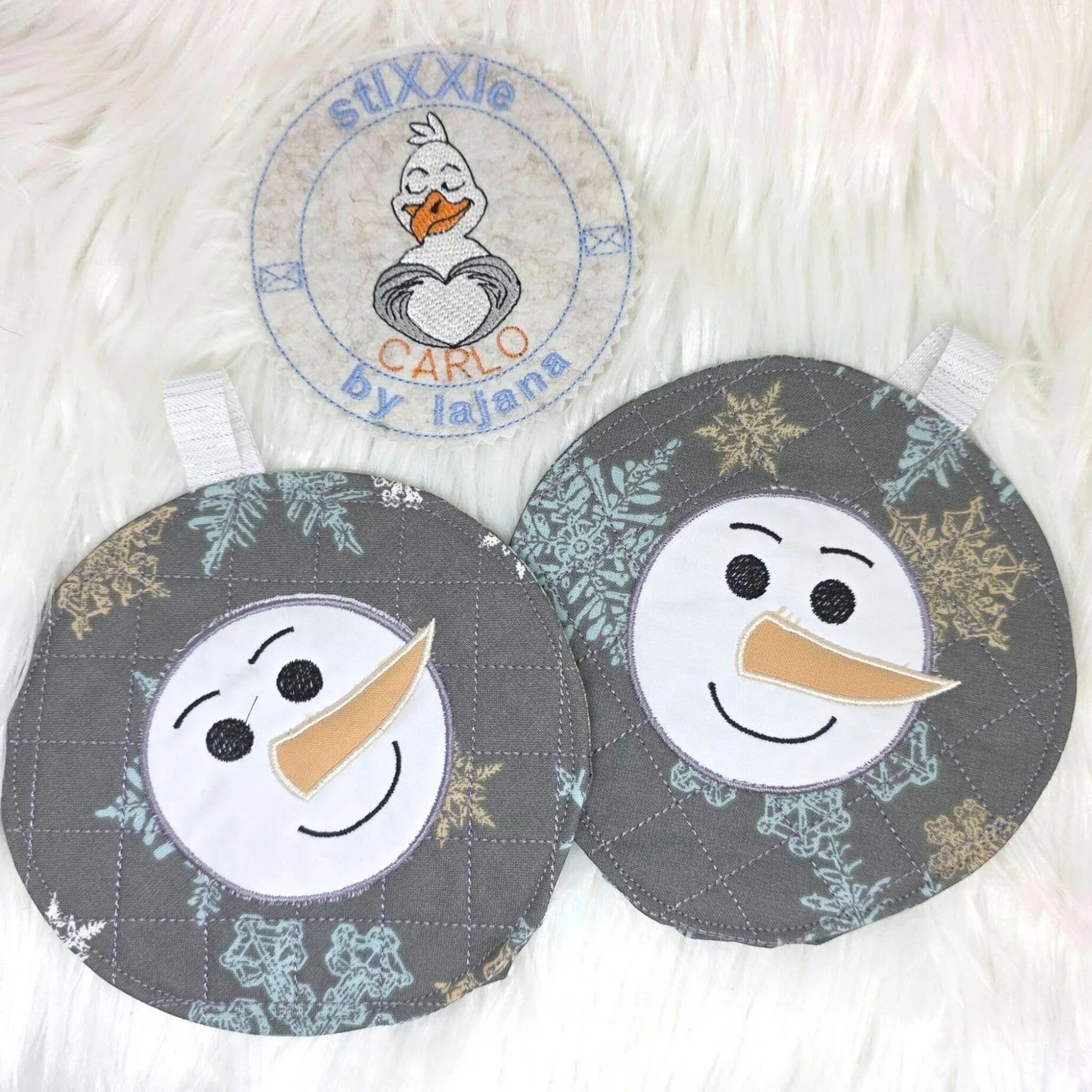 ITH Stickdatei Topfi Schneemann und Blanko rund