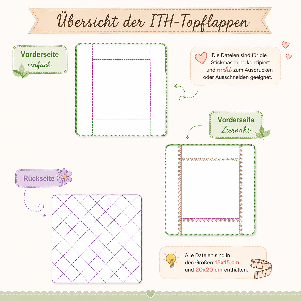 ITH Stickdatei Topflappen Patchwork 🧵🍀 – 2 Größen | In-the-Hoop