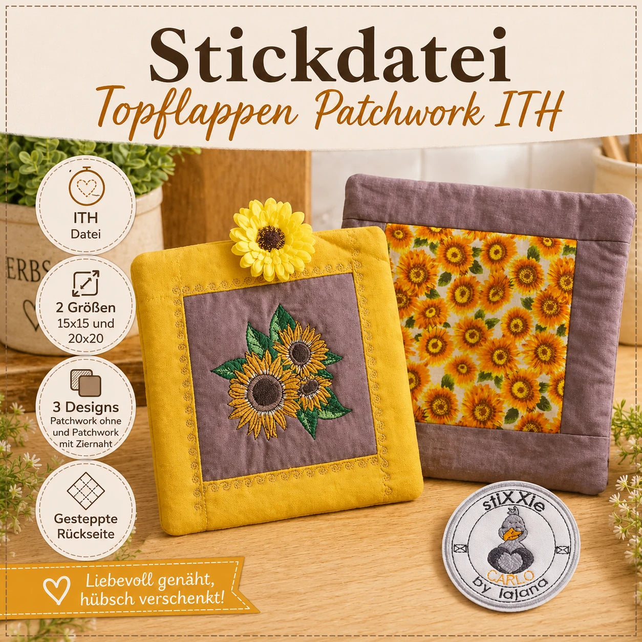 ITH Stickdatei Topflappen Patchwork 🧵🍀 – 2 Größen | In-the-Hoop