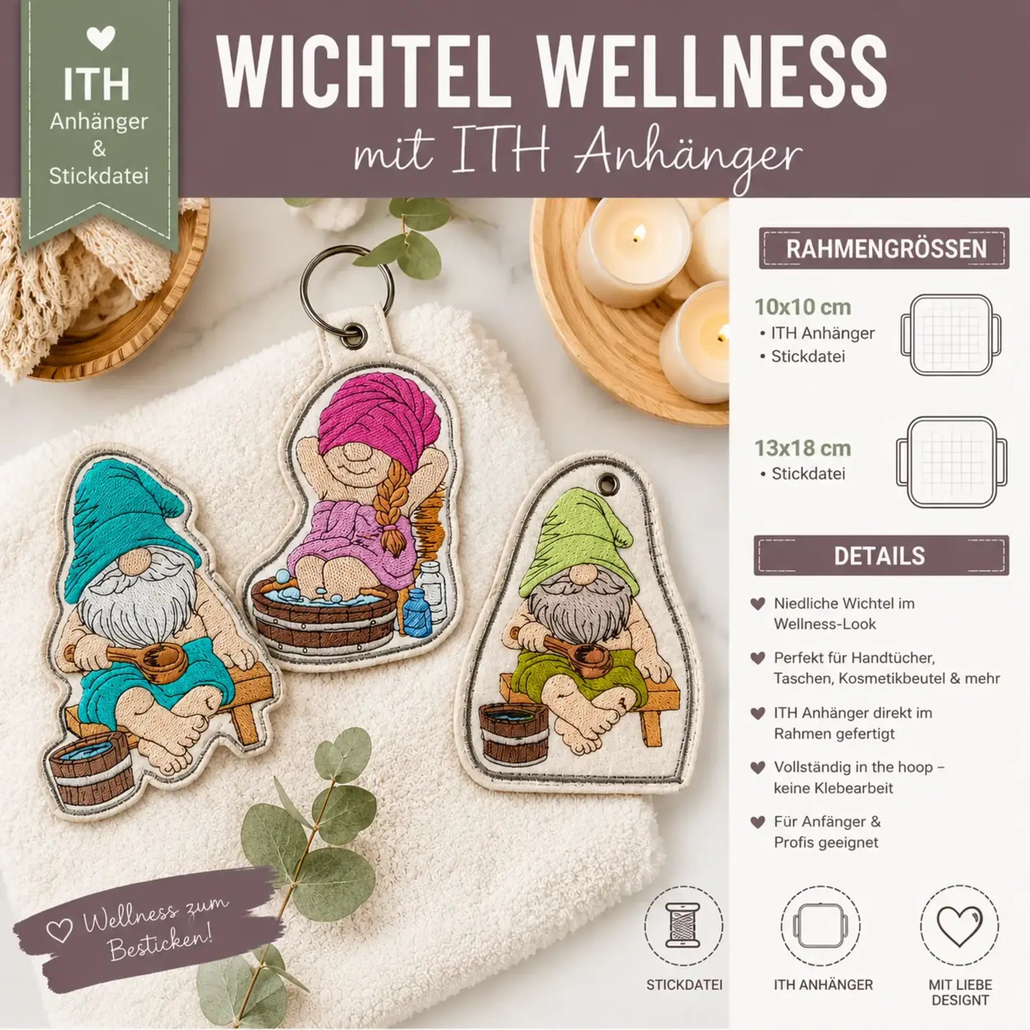 ITH Stickdatei Wichtel Wellness