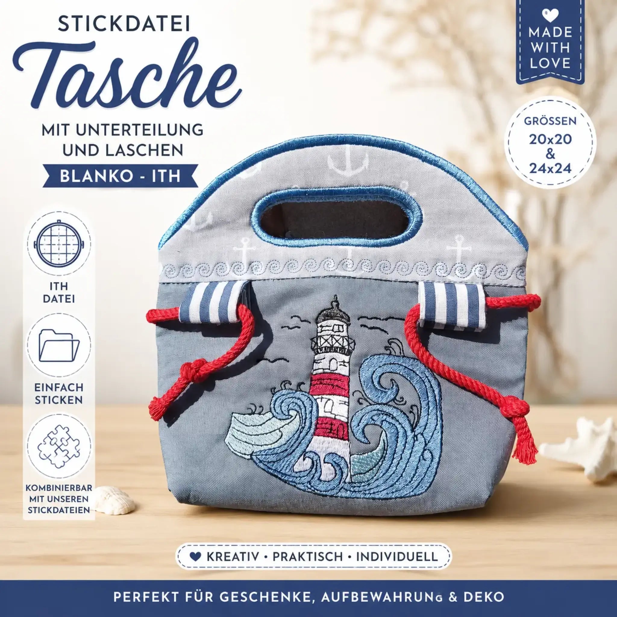 Stickdatei ITH Tasche mit Unterteilung und Laschen Blanko 🧵