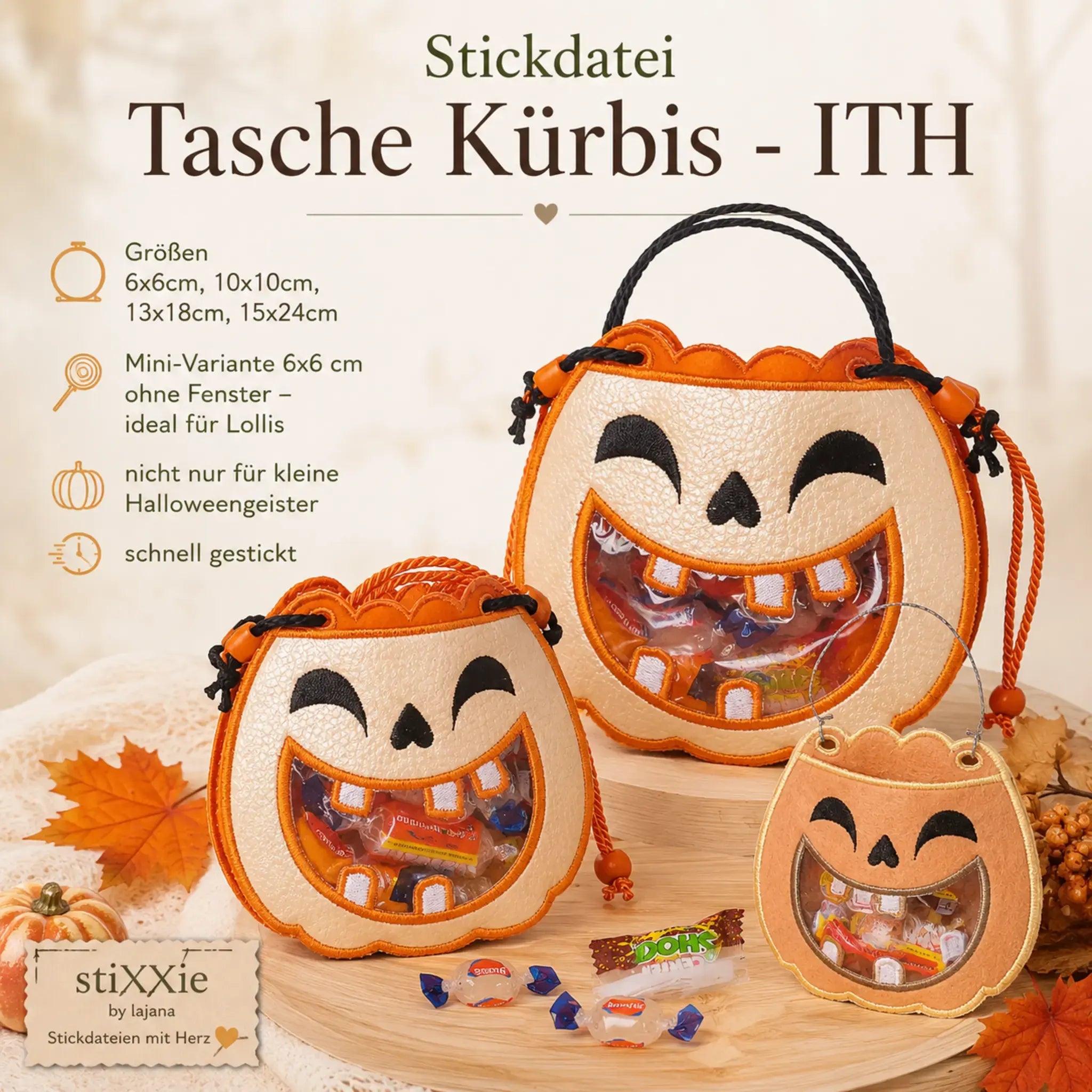 ITH Stickdatei Tasche Halloween Kürbis