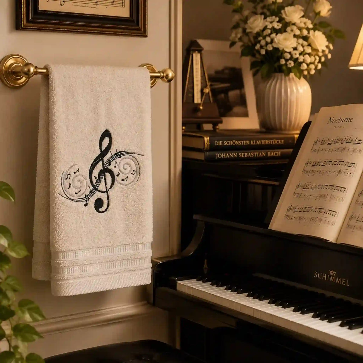 Stickdatei Spruch Musik mit Notenschlüssel