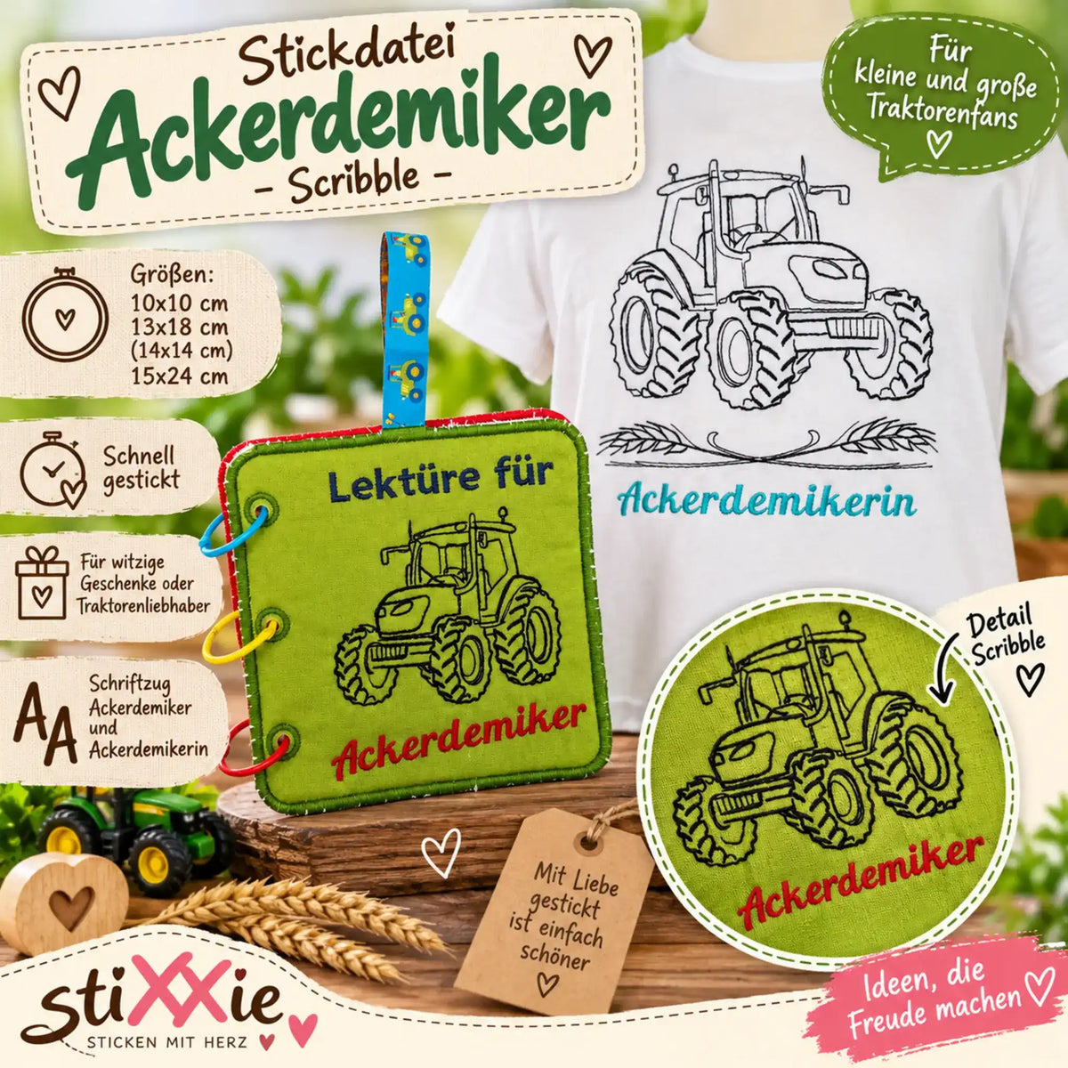 Stickdatei Ackerdemiker - Scribble mit Schriftzügen