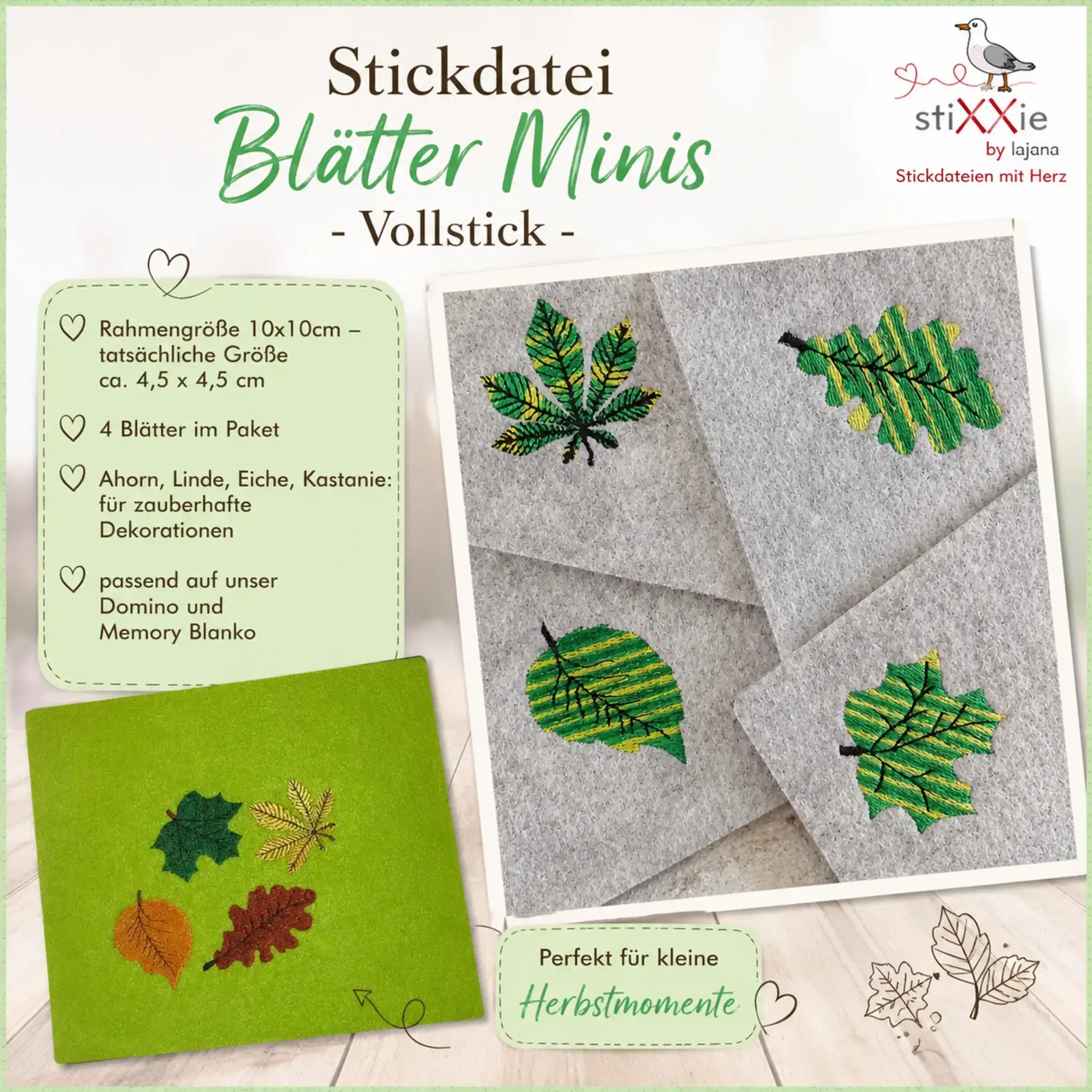 Stickdatei Blätter Minis 4-er Set
