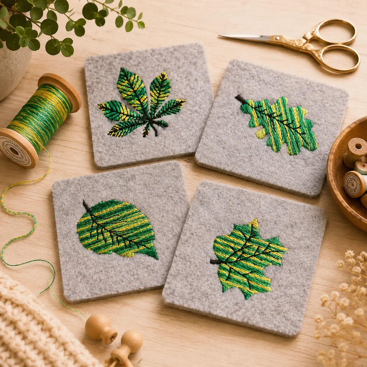 Stickdatei Blätter Minis 4-er Set