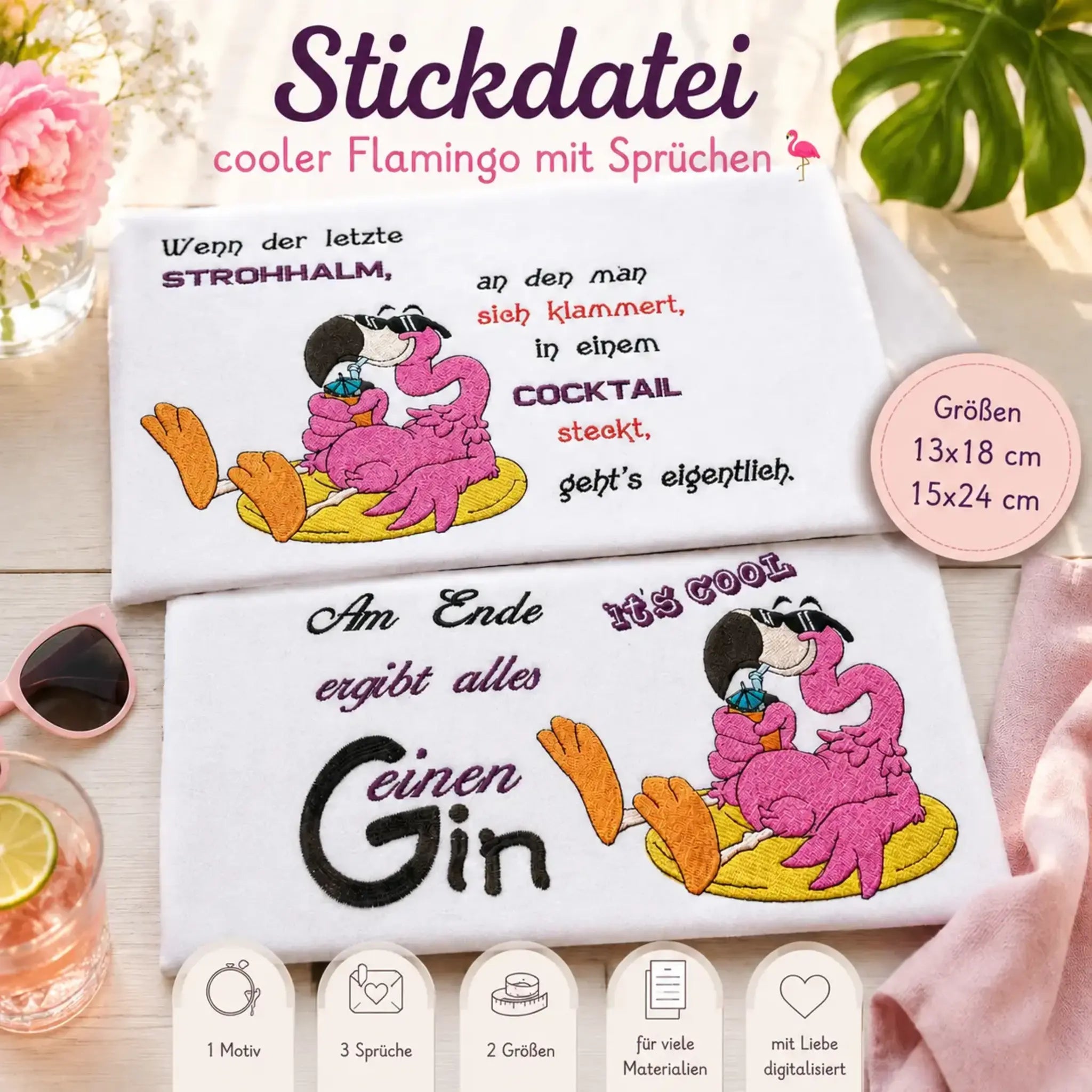 Stickdatei cooler Flamingo mit Sprüchen 🦩