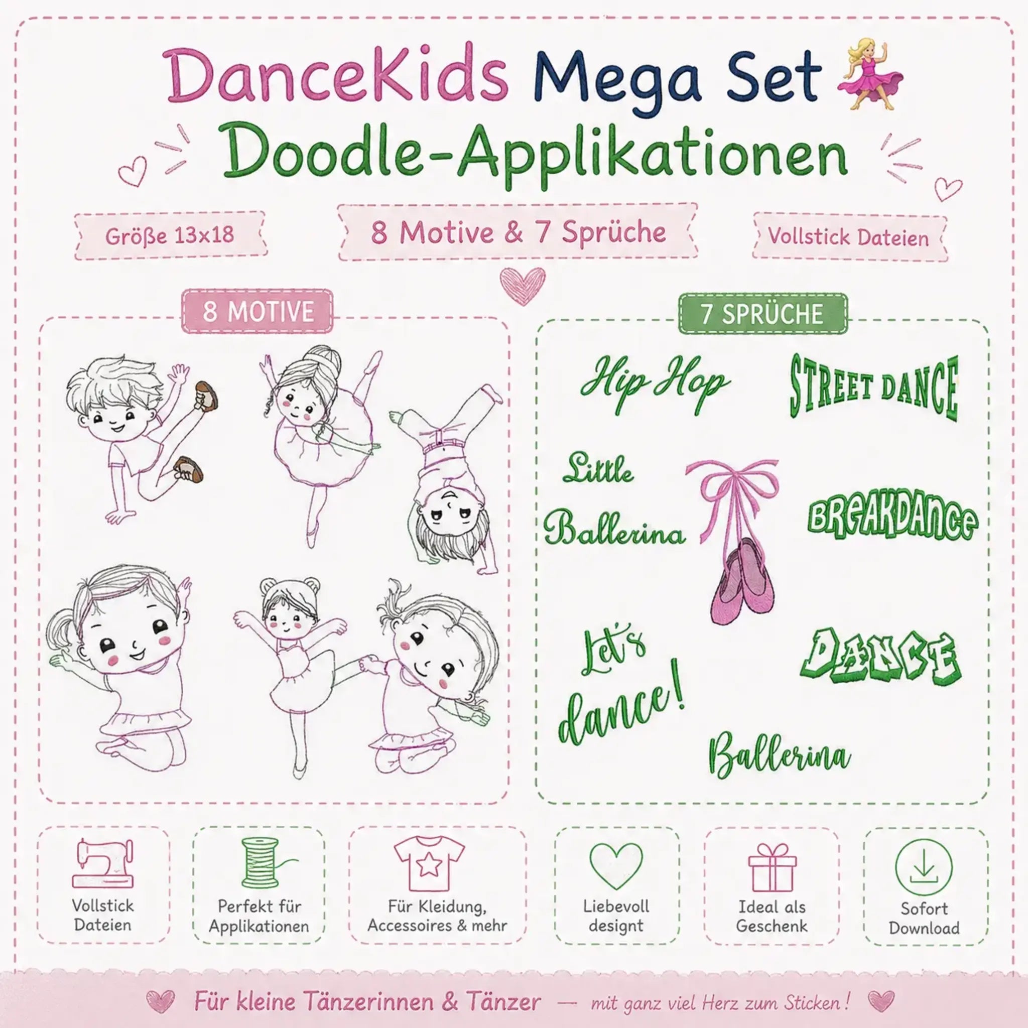 DanceKids Mega Set đ â 15 Doodle-Applikationen Tanzen & Ballerina
