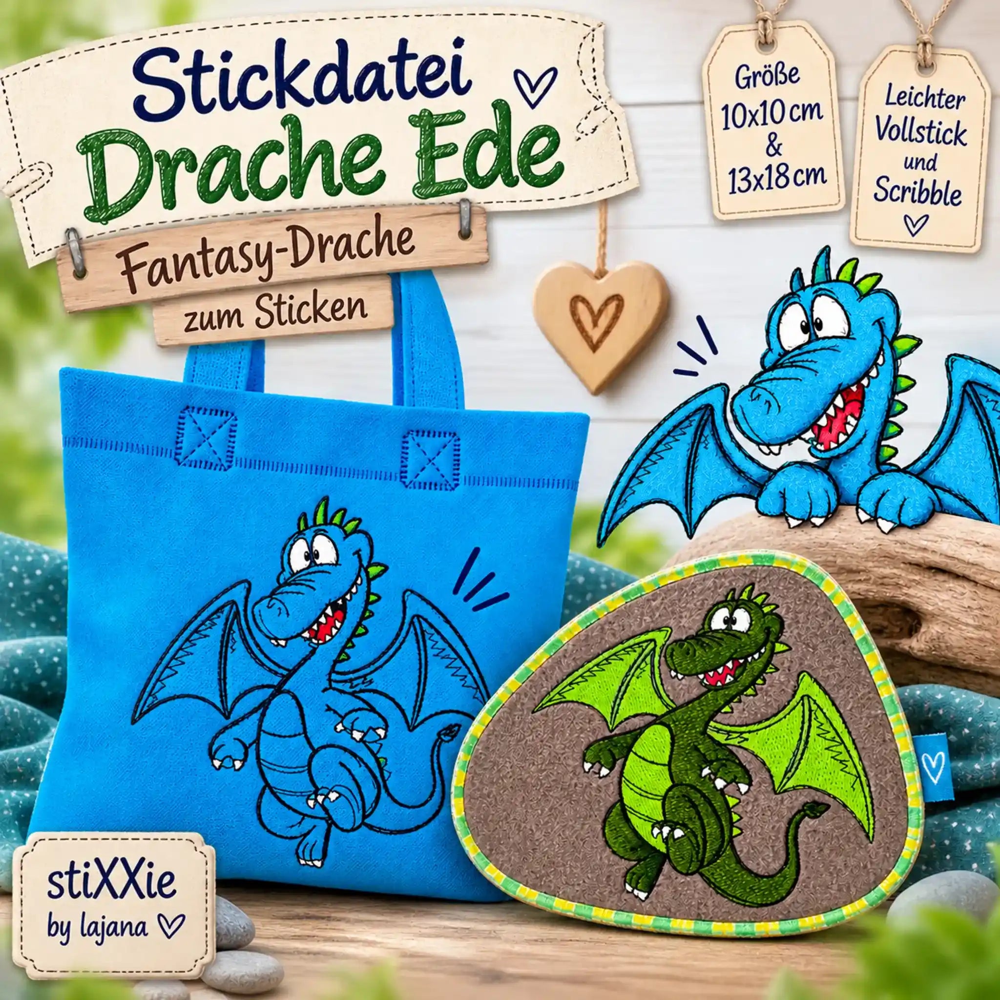 Stickdatei Drache Ede 🐉 – Fantasy-Drache zum Sticken