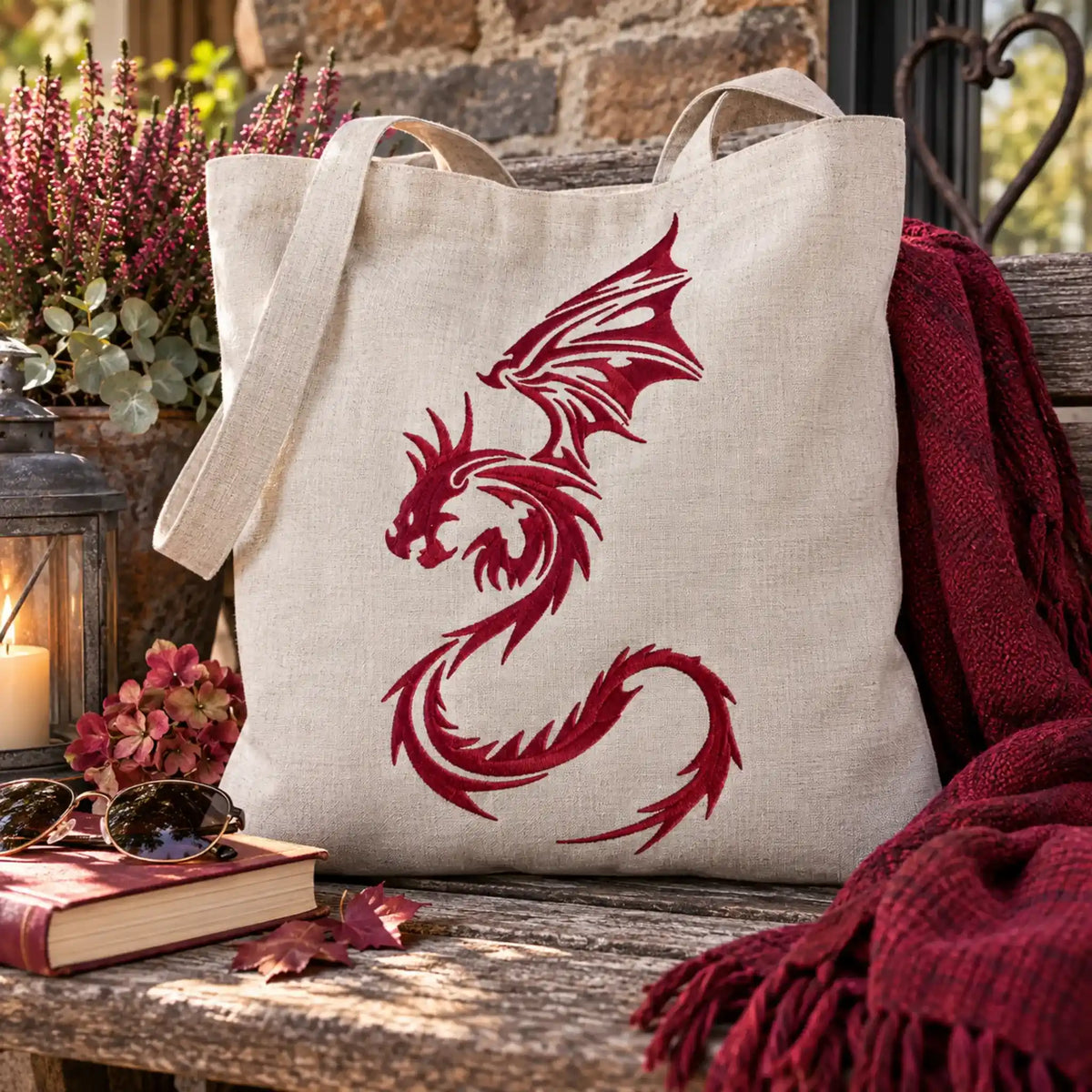 Drachen Stickdatei Sharok Tribal – Fantasy-Motiv für Jeansjacken & Textilien