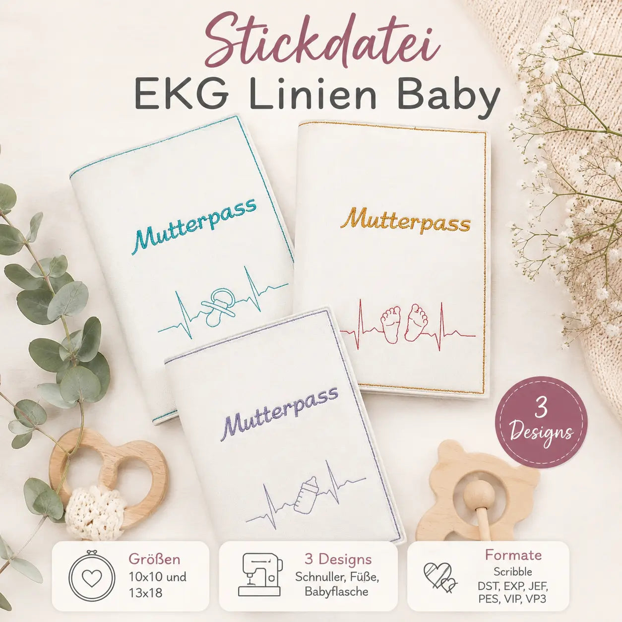 Stickdatei EKG Linien Baby