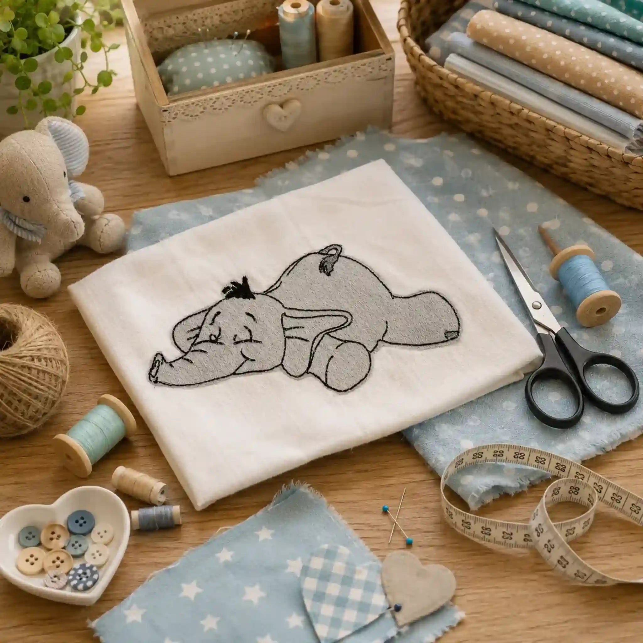 Stickdatei Elefant Berti - Vollstick & Doodle-Applikation