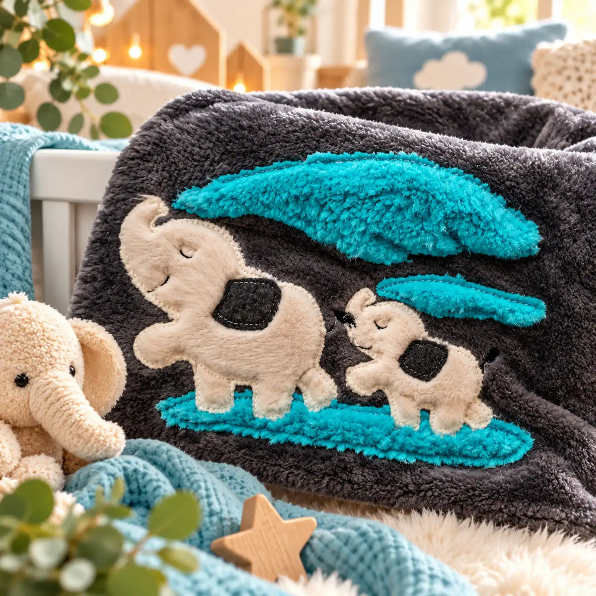 Stickdatei Elefant Elefantenmami mit Baby Doodleapplikation